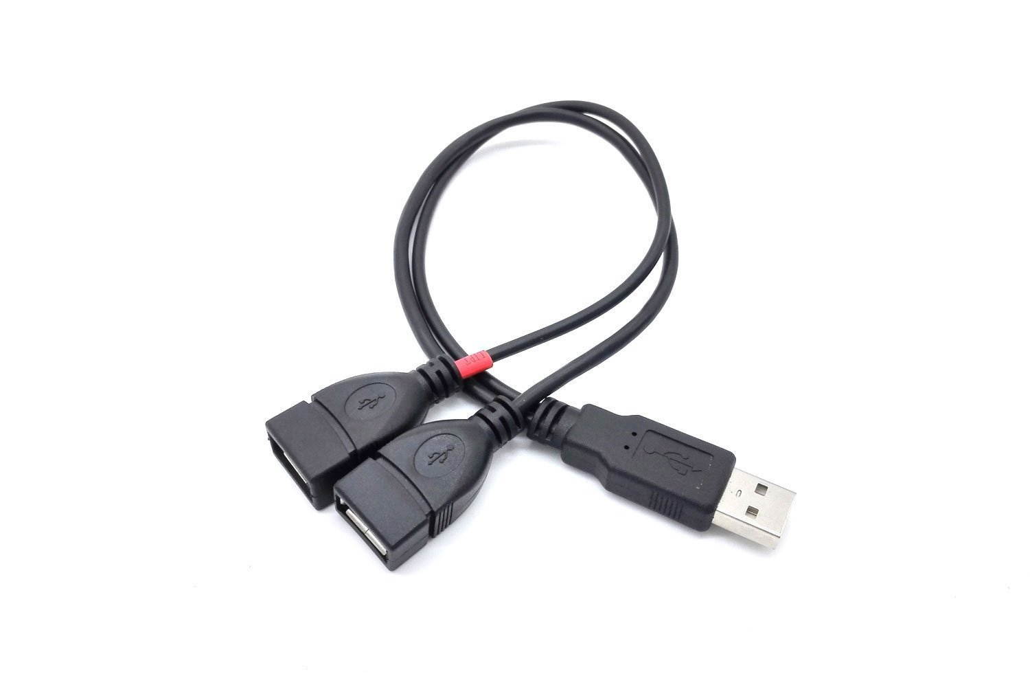 Tekit USB 2.0 A Male Plug to 2 Dual USB A Female jack Y Splitter Hub Adapter Cable,The red marked cable is just for charging; Another is Charging and Data Sync Cable.