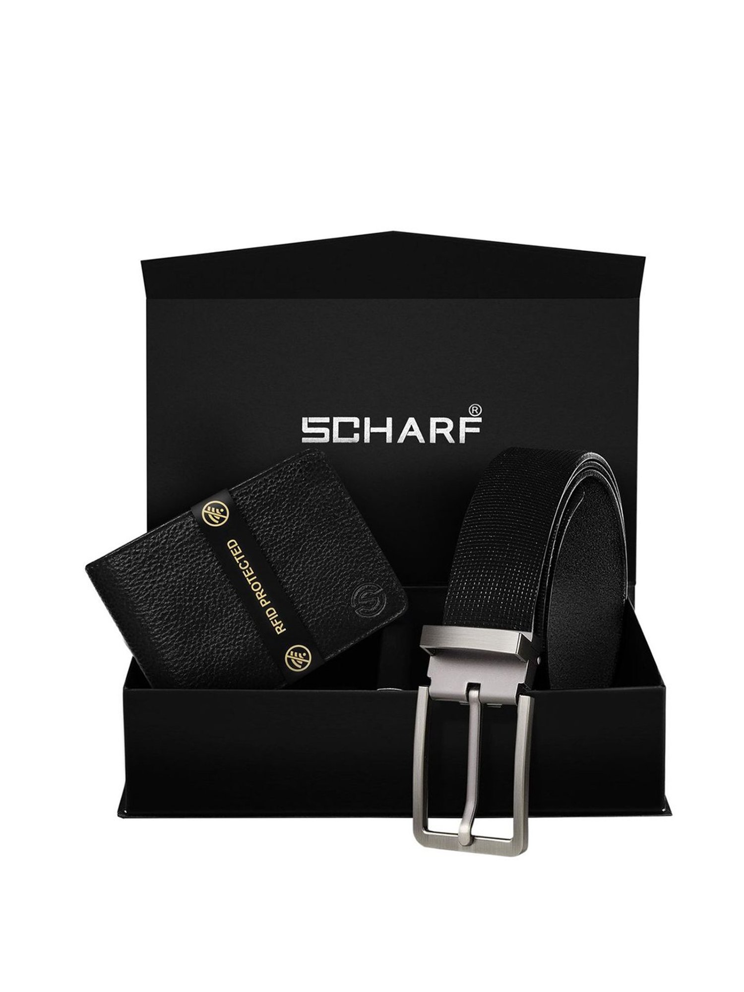 SCHARF Black Leather Waist Belt with Wallet for Men