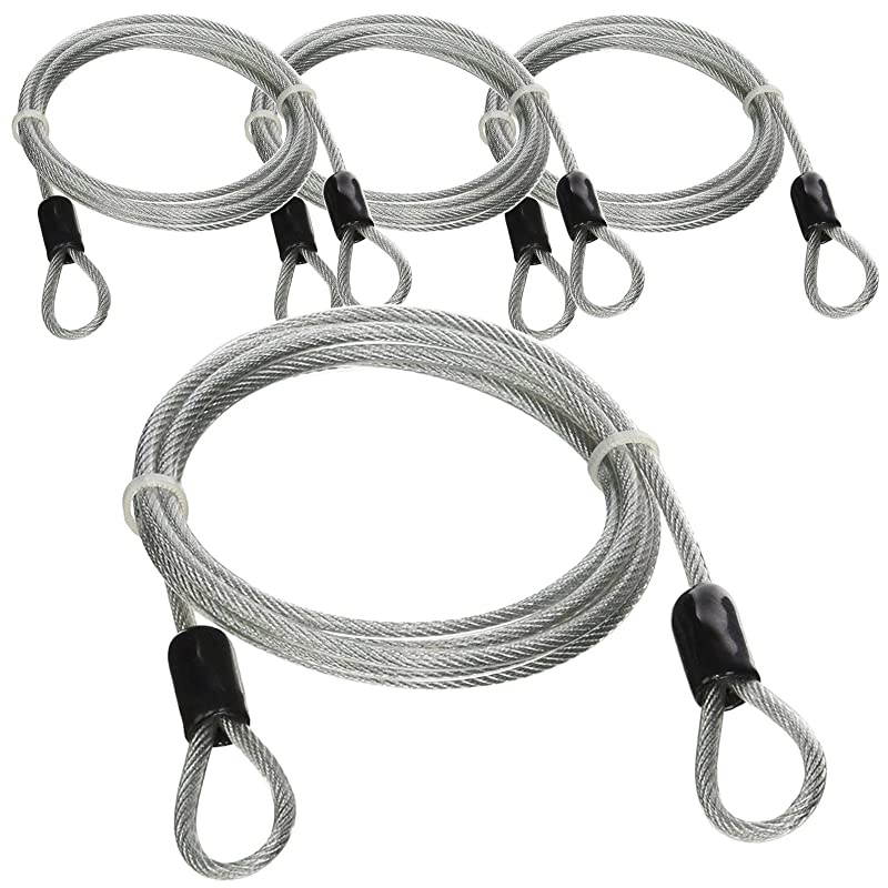 4 Foot 3mm Braided Steel Coated Security Cable Luggage Lock Safety Cable Wire Double Loop (4 Pack)