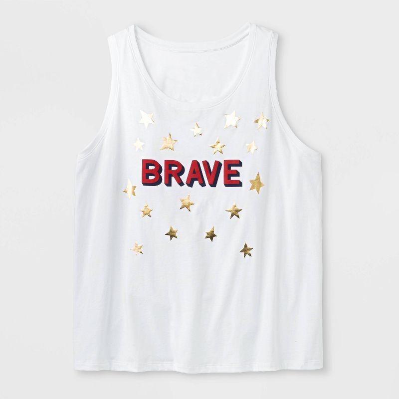 Women's Plus Size "Brave" Americana Tank Top - Eco White 1X
