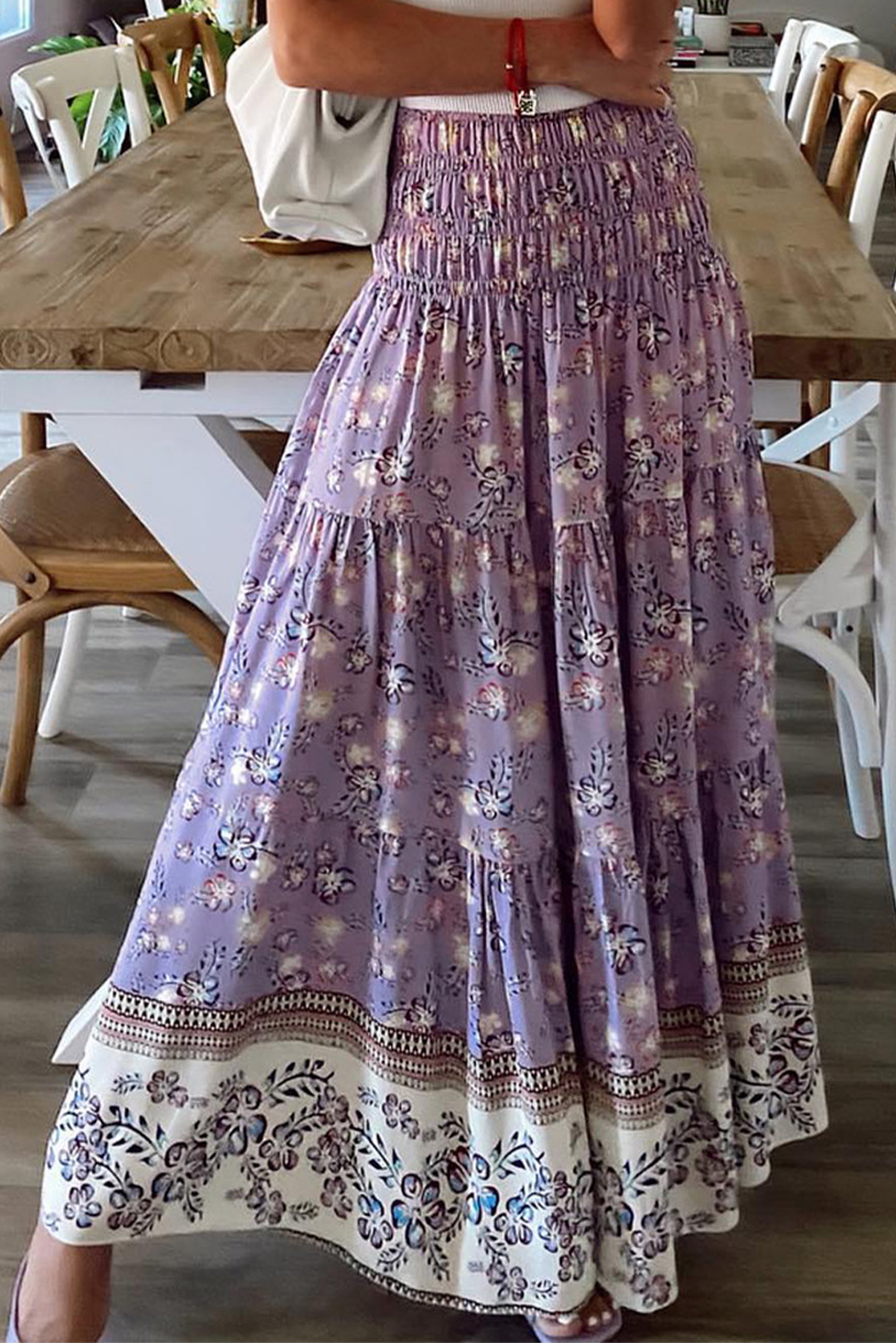 I.N. Studio Romantic Ditsy Floral Print Pucker Knit Tiered Midi Skirt