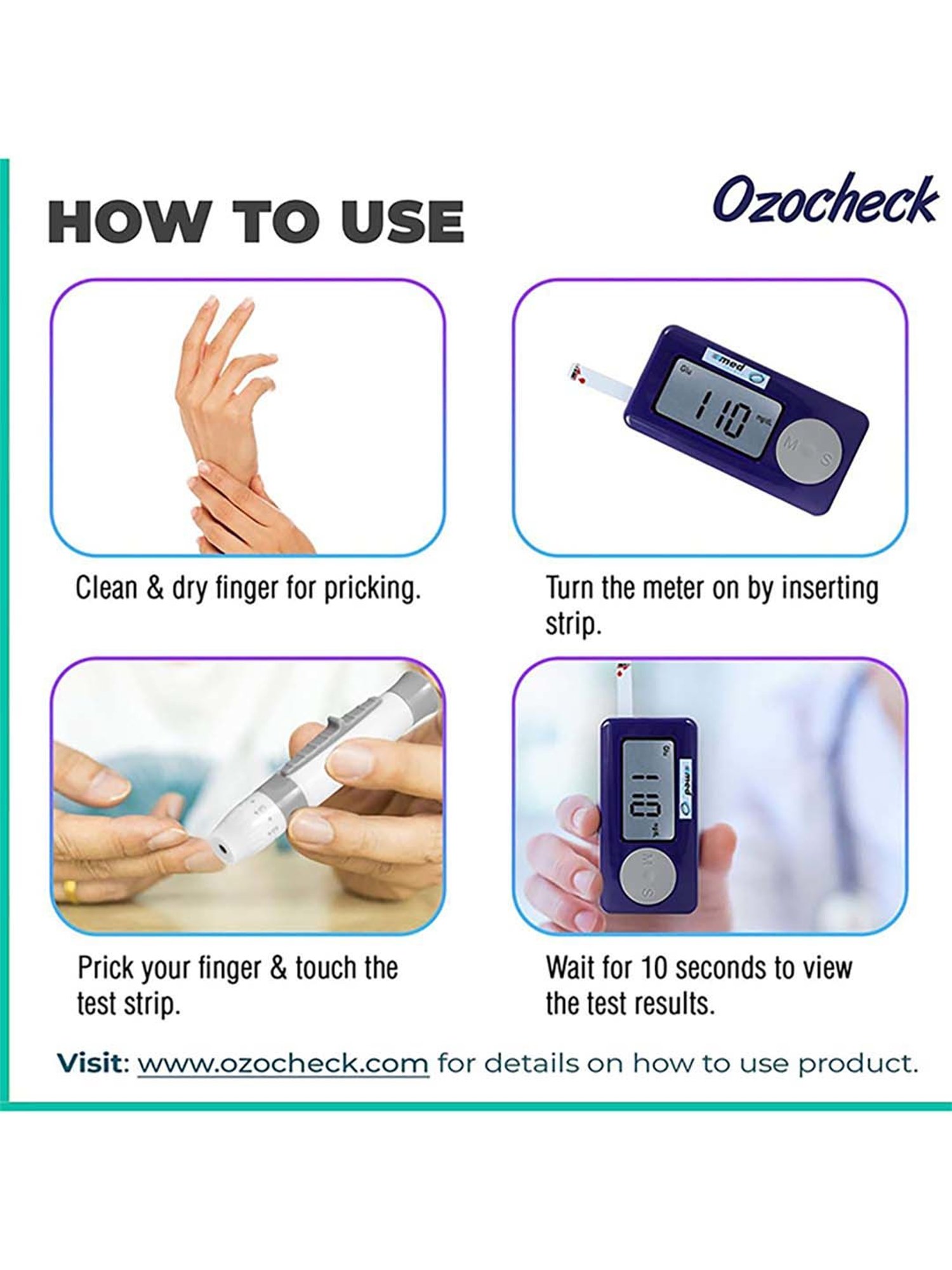 Ozocheck Glucometer Full Set for Blood Sugar Testing (Purple)