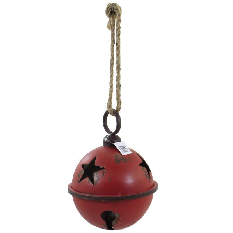 Christmas 11.75" Jingle Bell W/ Jute Hanger Star Decor Sound  -  Decorative Figurines