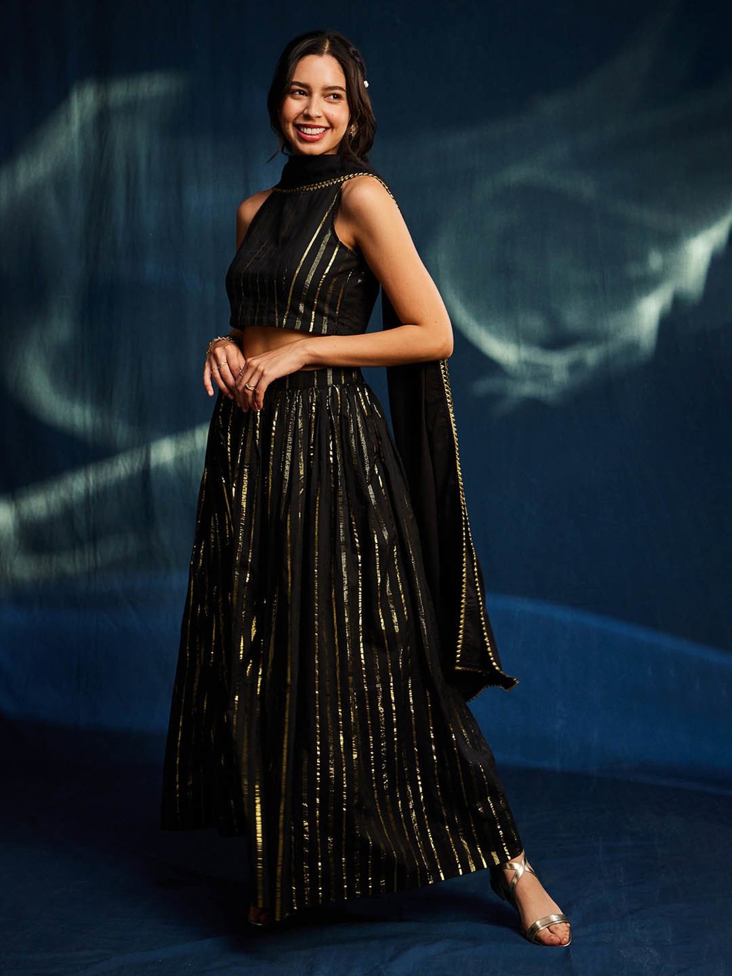 Pink Fort Black Cotton Striped Blouse