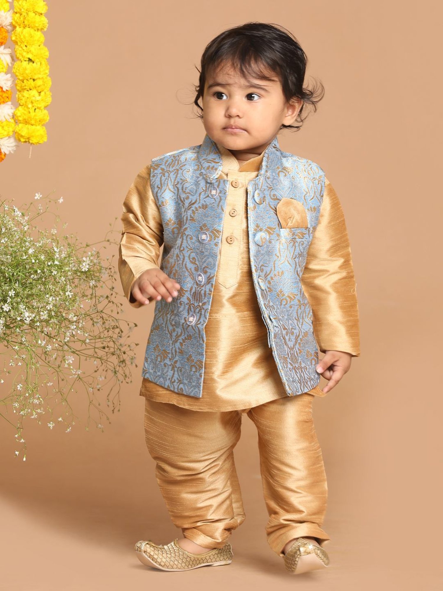 VASTRAMAY SISHU Rose Gold & Grey Self Kurta Set