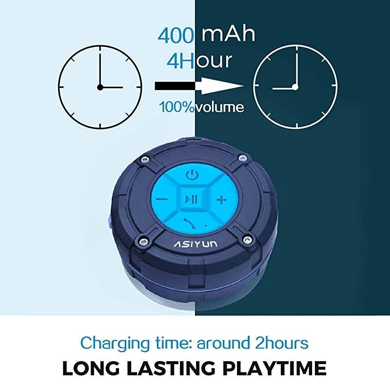 Shower Radios Waterproof Speaker with Louder HD Sound 4H Playtime Portable Wireless Speaker with Suction Cup Sturdy Hook Built in Mic for Bathroom Pool Beach Outdoor Blue