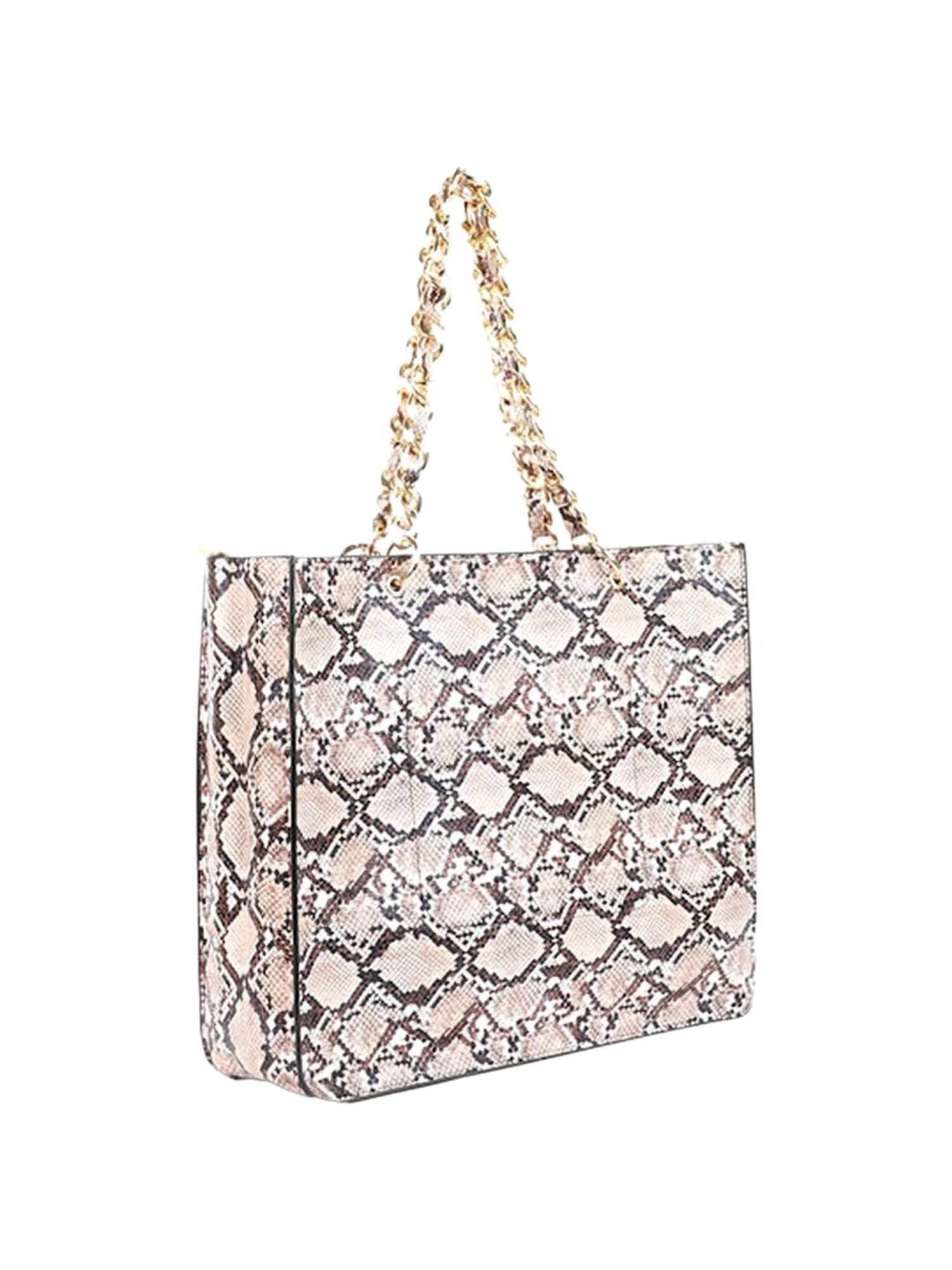 Carlton London Beige Printed Medium Tote Handbag