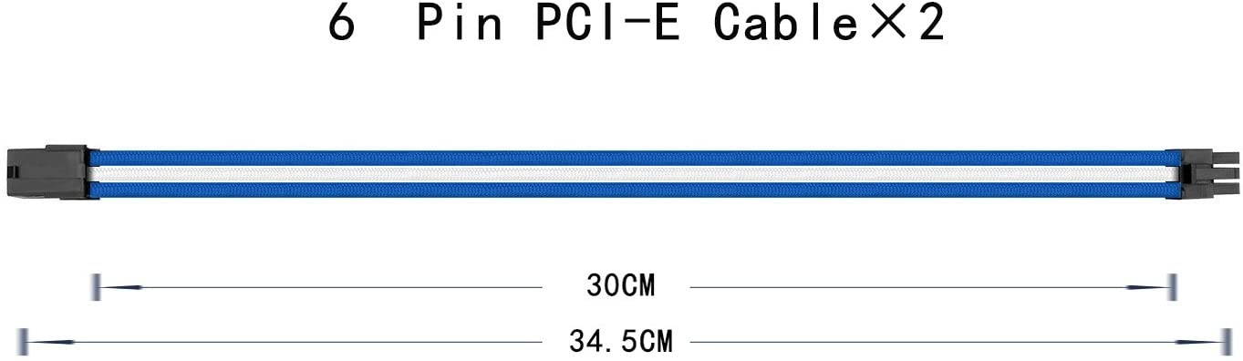 Sleeve Extension Power Supply Cable Kit, Power Supply with Extra-Sleeved 24-PIN 8-PIN 6-PIN 4+4 PIN-Blue/White with Cable Combs(11.8 inch/ 30CM),SC302