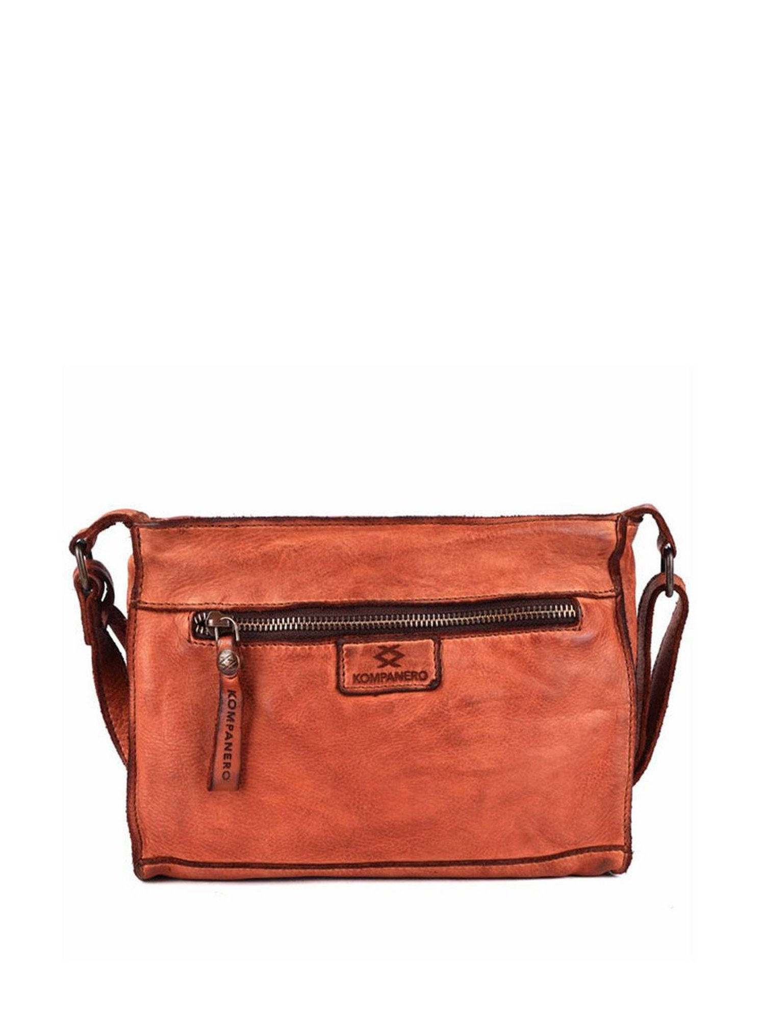 KOMPANERO Rochelle Cognac Leather Textured Sling Handbag