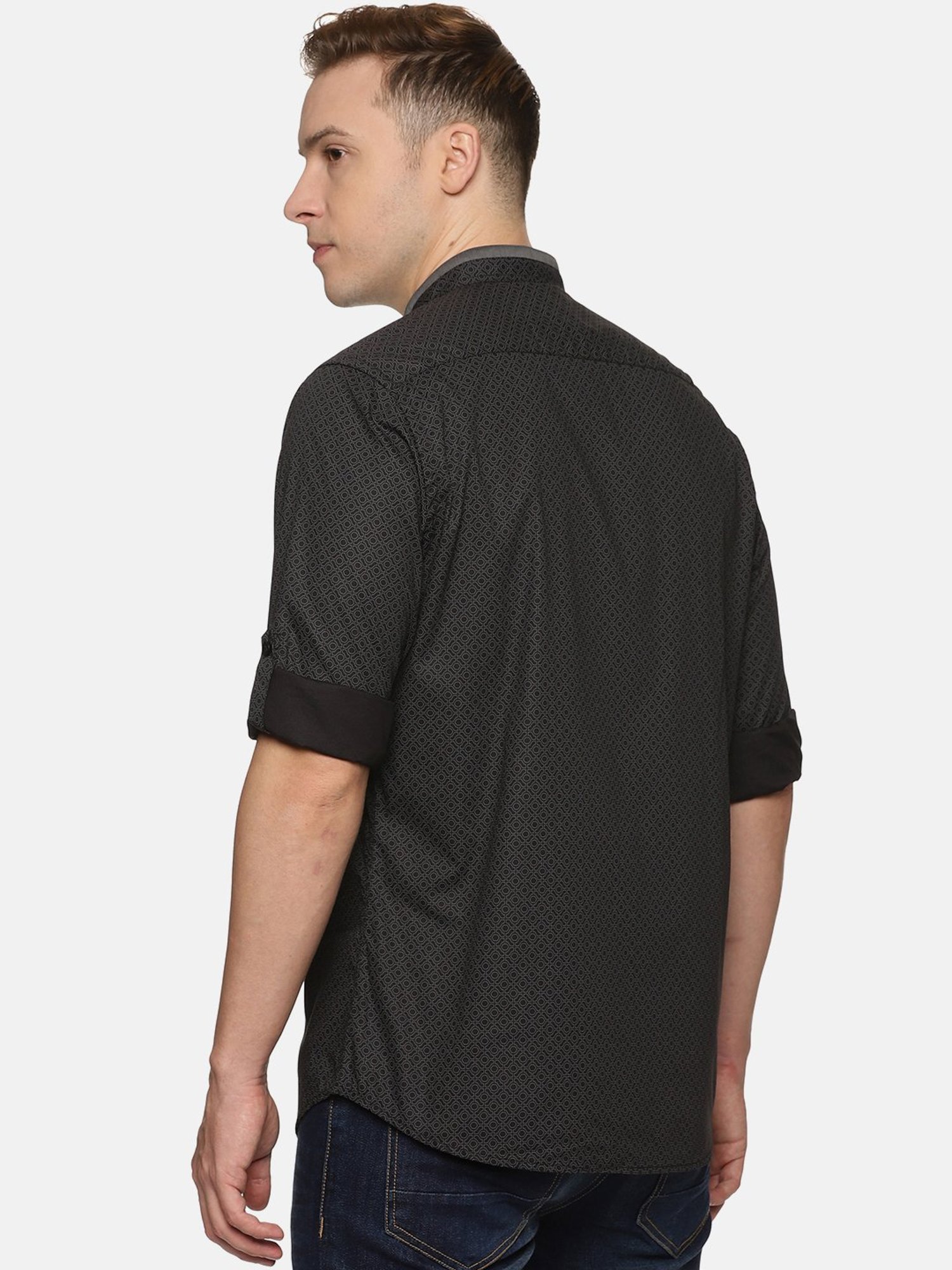 Don Vino Black Slim Fit Printed Shirt