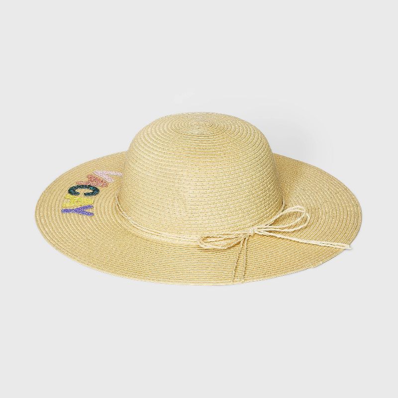 Girls' Panama Straw Striped Hat - art class™ Tan
