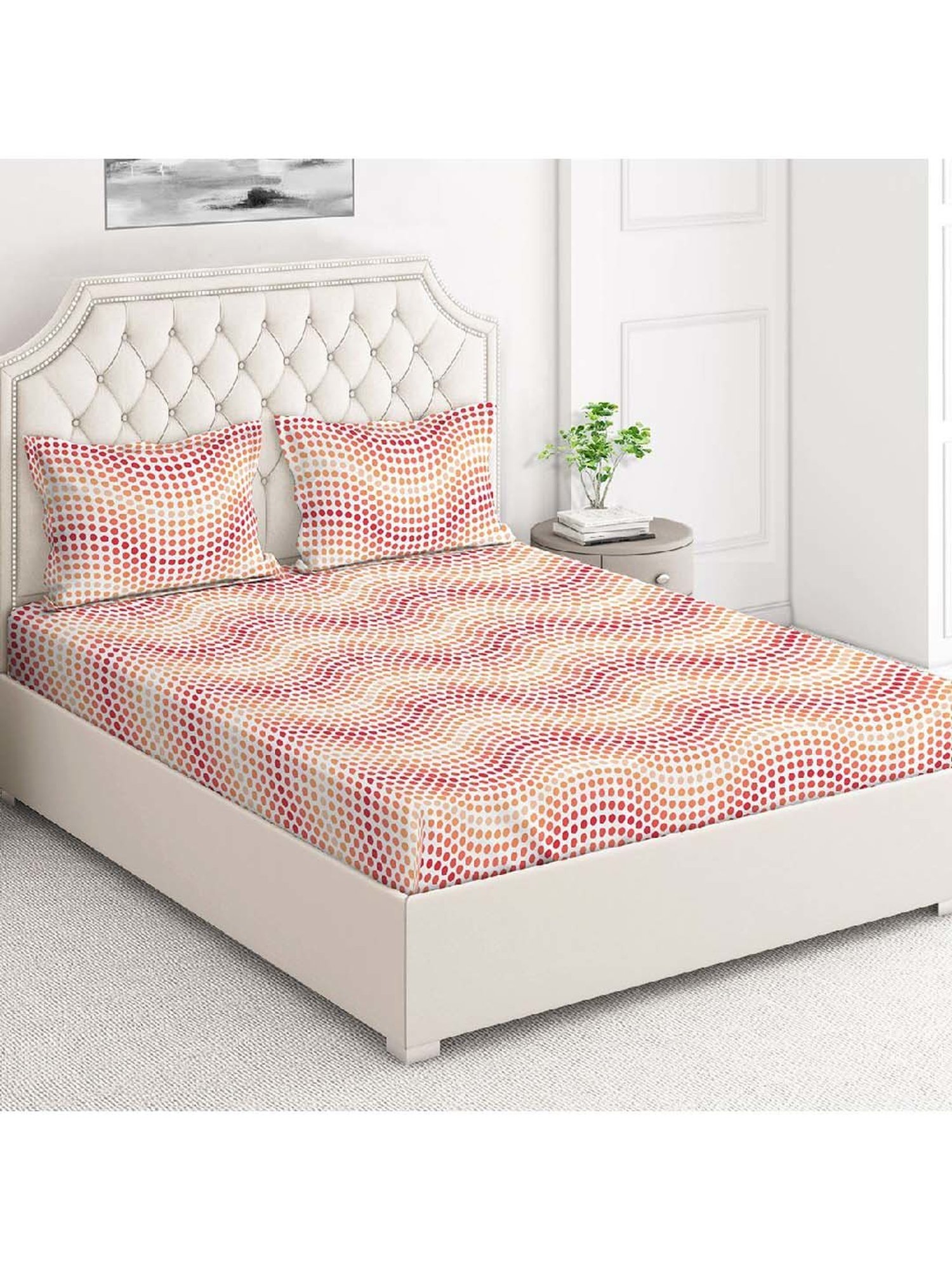 Layers Firenze Red Cotton 140 TC Double Size Bed Sheet with Pillow Cover