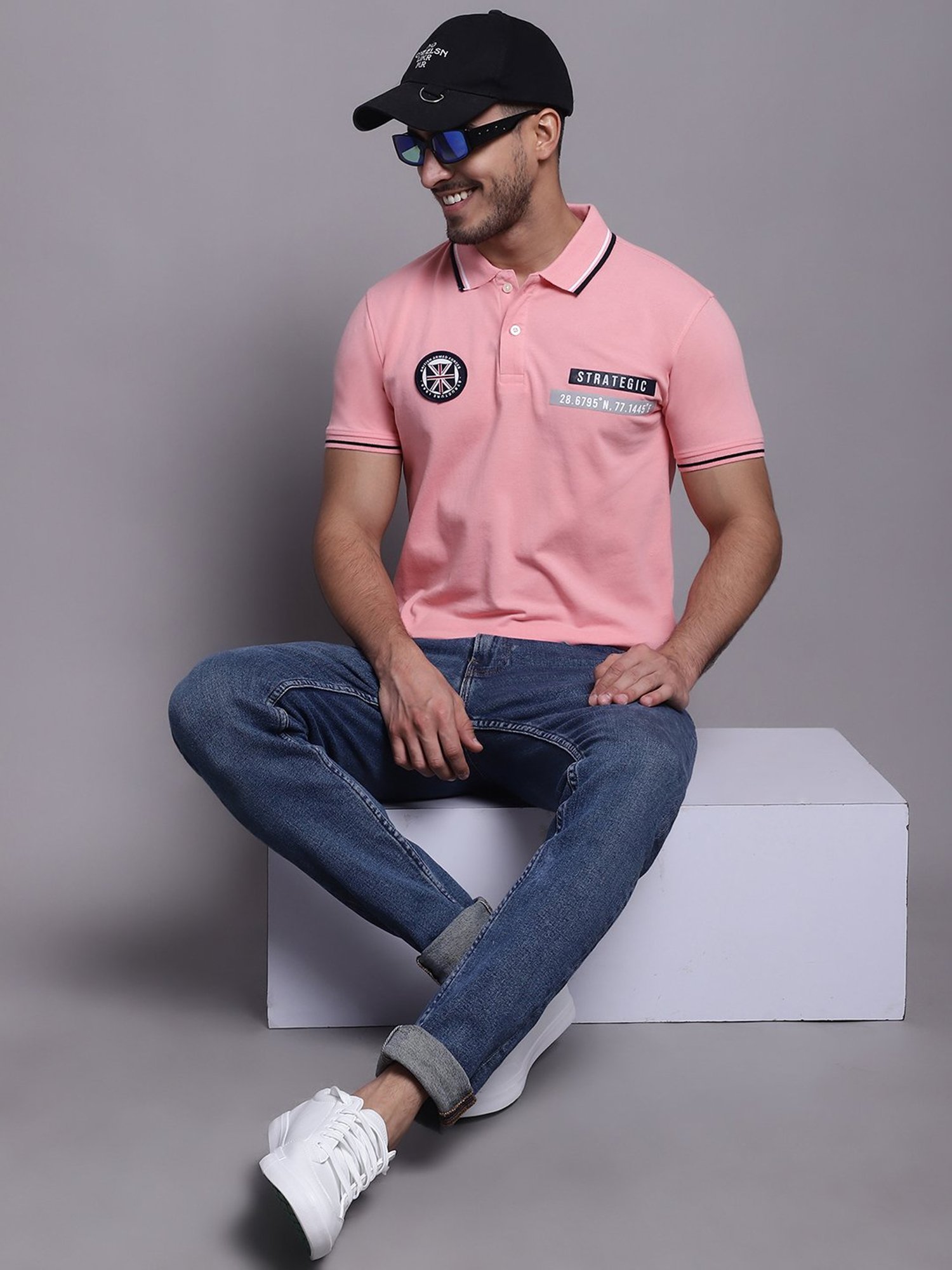 Cantabil Pink Regular Fit Polo T-Shirt