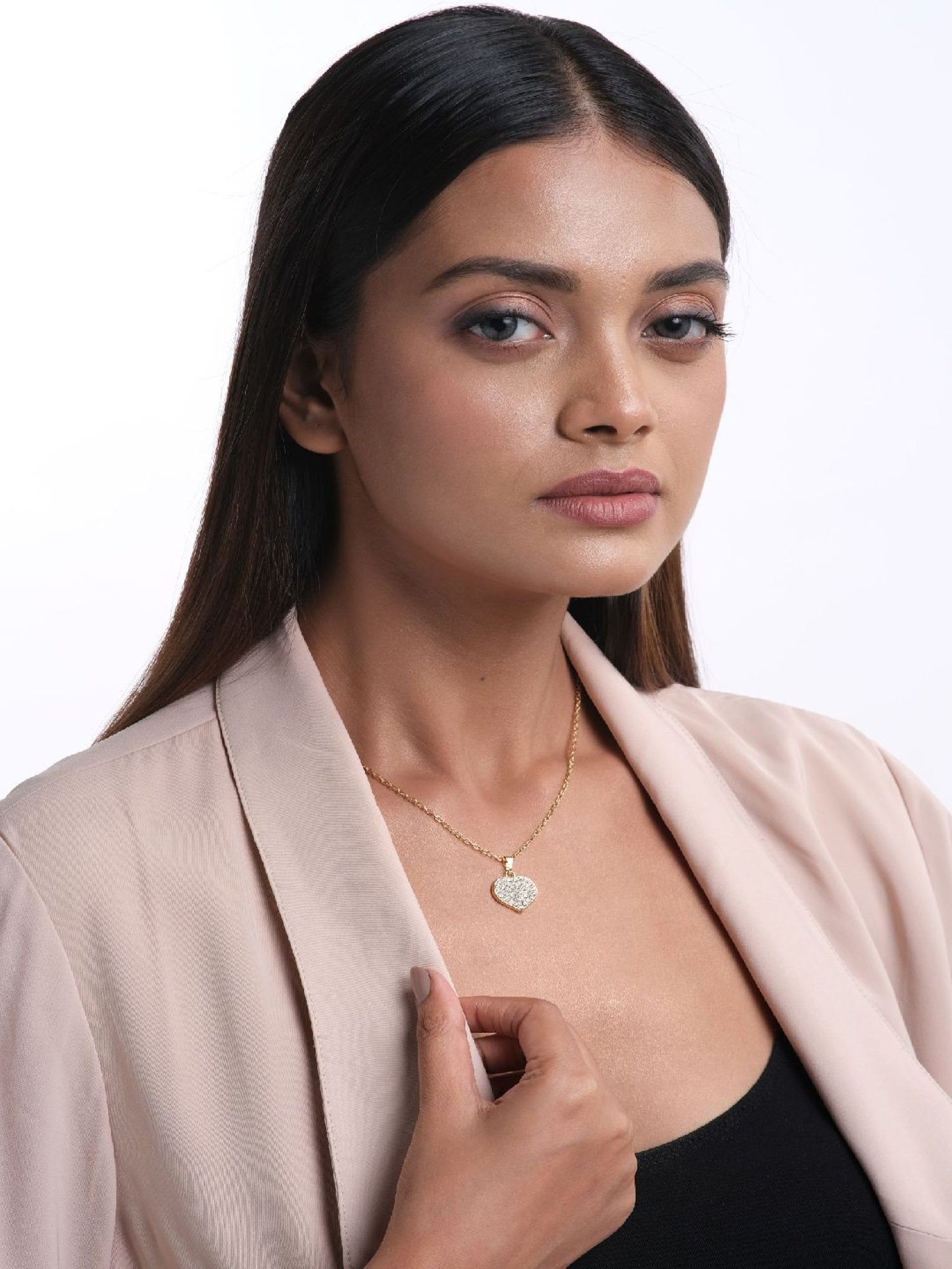 Jewelz Trendsetting Gold Western Necklace With Delicate Heart Hanging Charm for Women