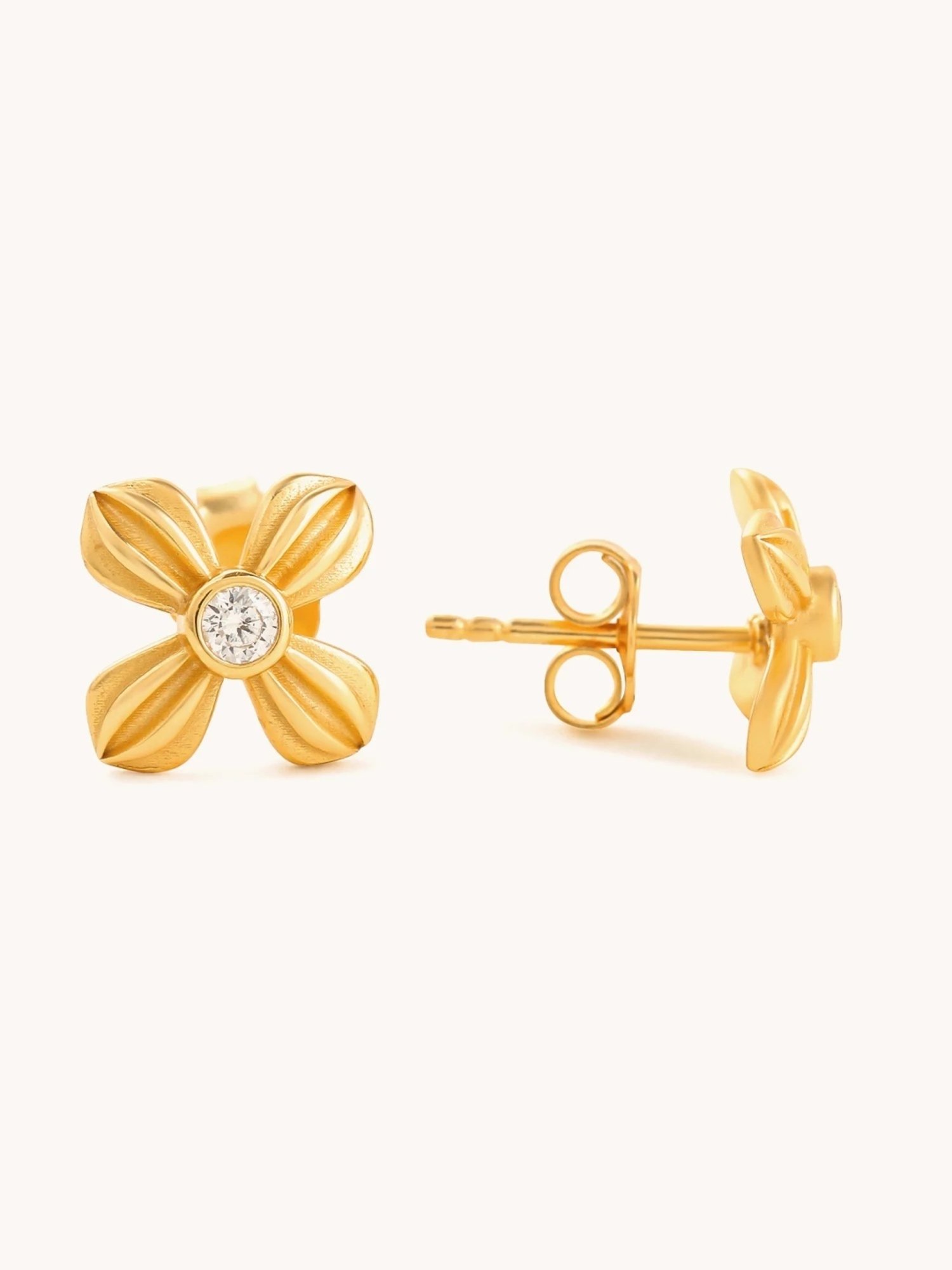 Mabel 92.5 Sterling Silver Four Petal Flower Stud Earrings for Women