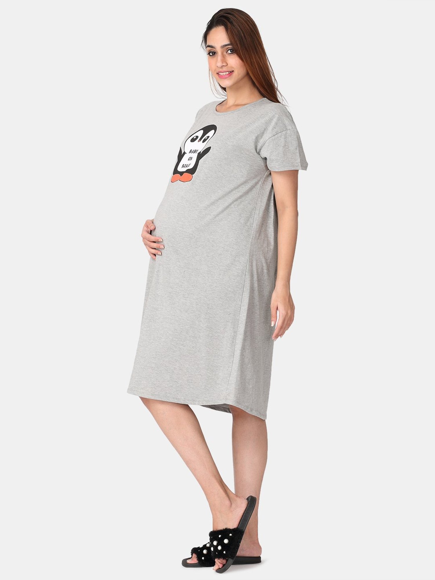 The Mom Store Grey Graphic Print Dress