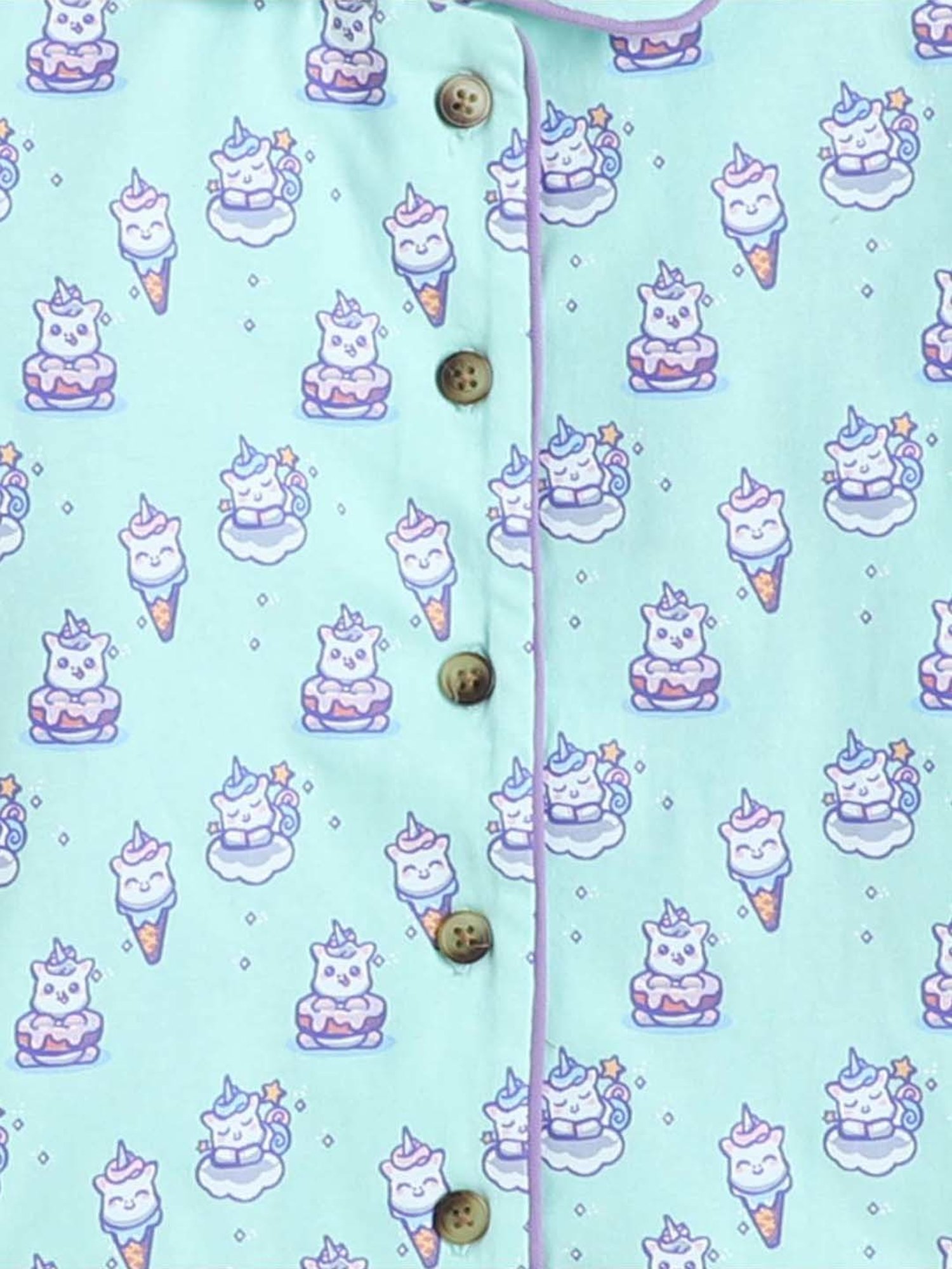 Bumzee Girls Mint Green Cotton Printed Full Sleeves Shirt Set