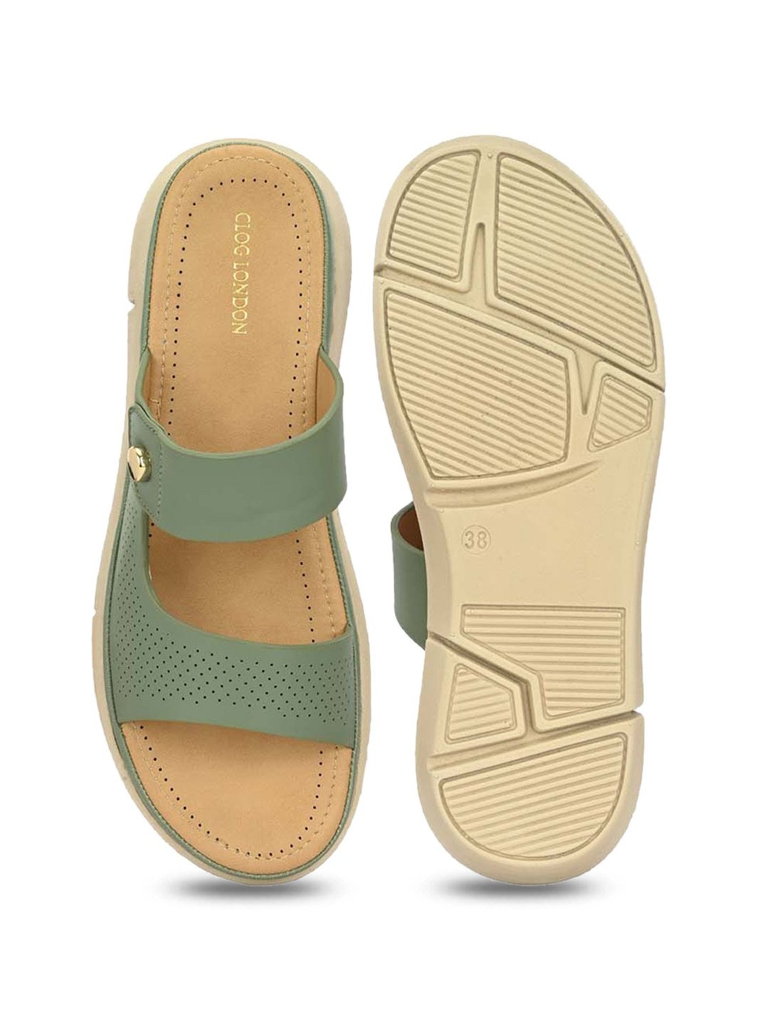 Clog London Women's Green Casual Wedges