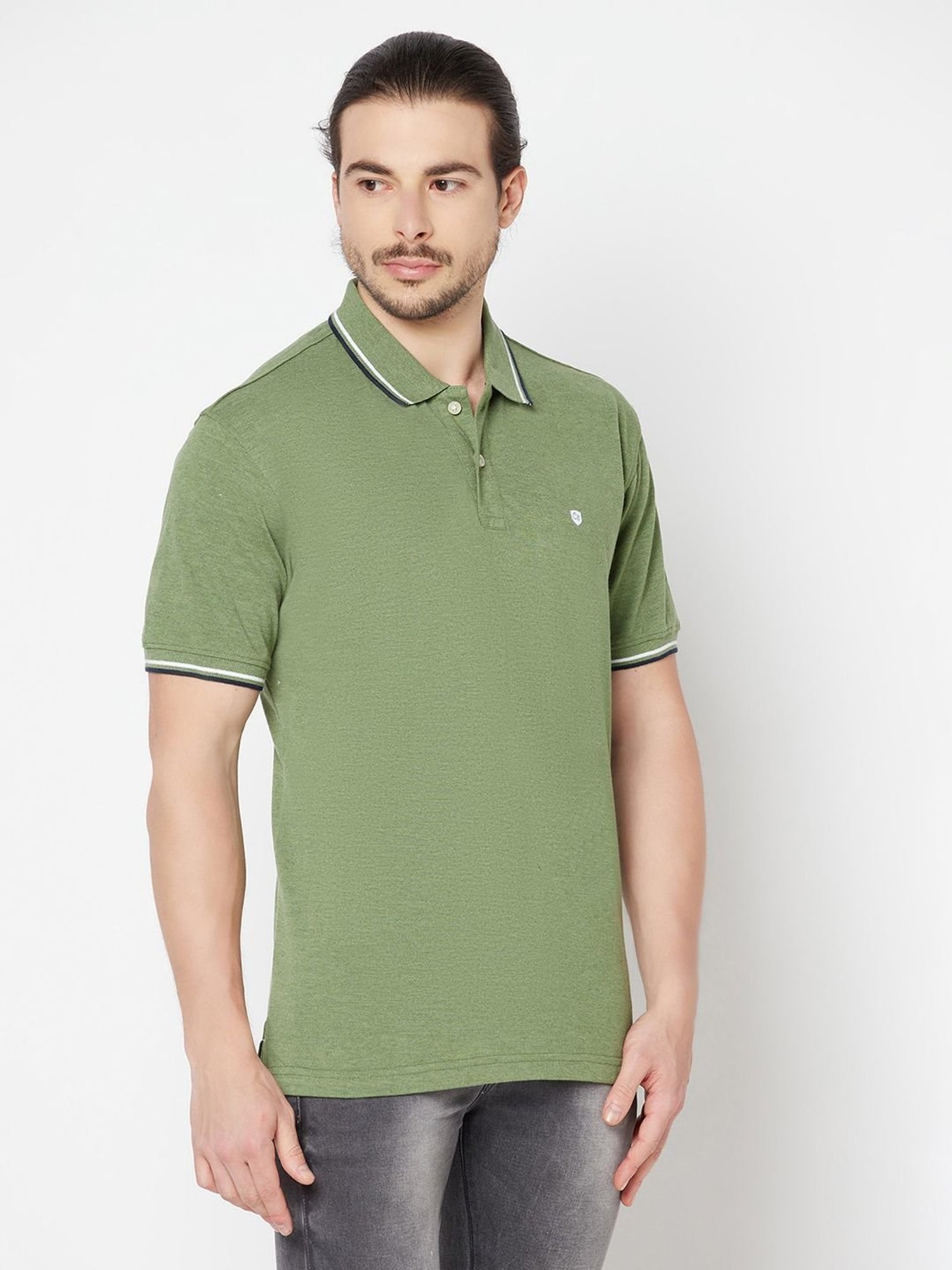 Cantabil Green Cotton Regular Fit Polo T-Shirt