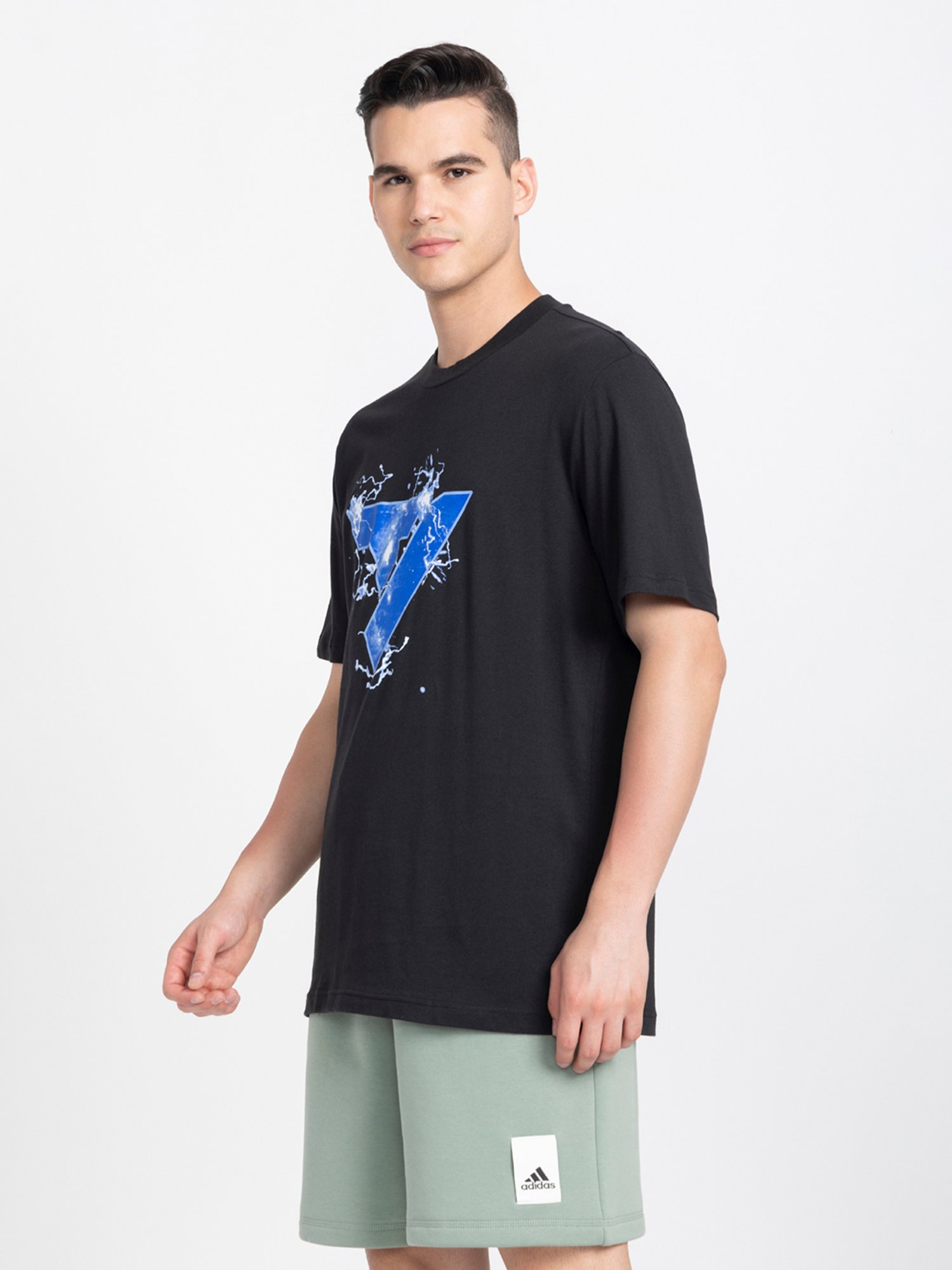 adidas Black Regular Fit TRAE Graphic Cotton Crew T-Shirt