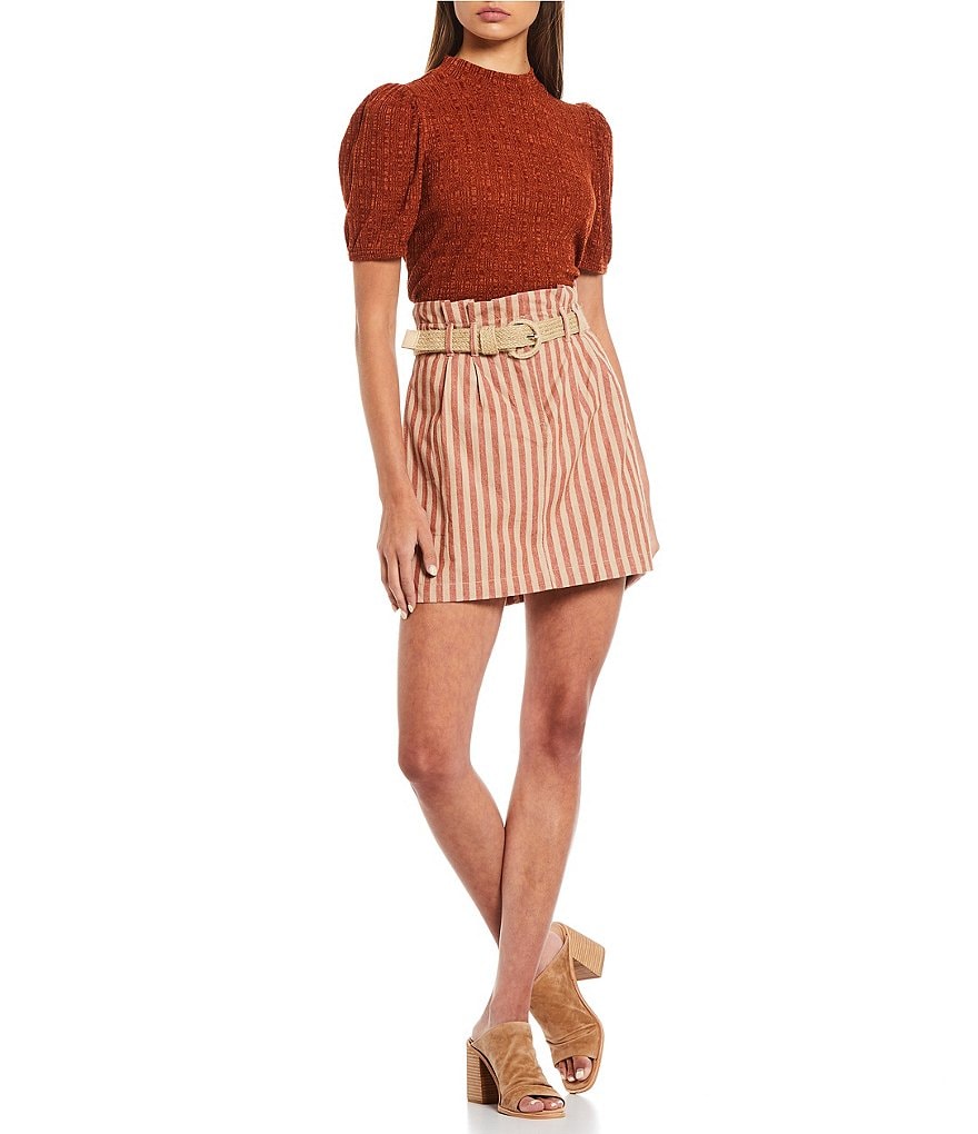 Blu Pepper Puff Sleeve Mock Neck Knit Top