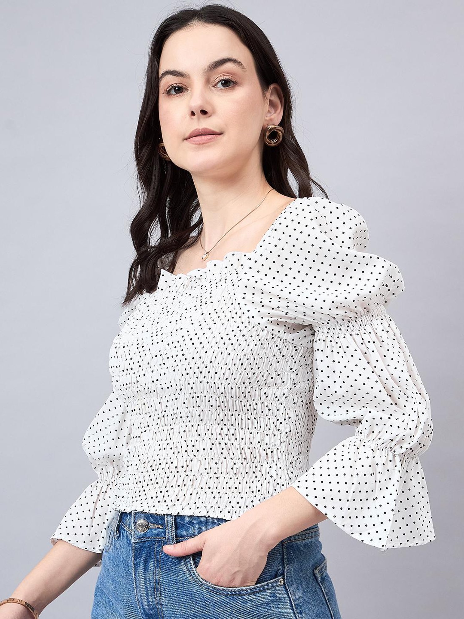 Style Quotient White Polka Dot Top