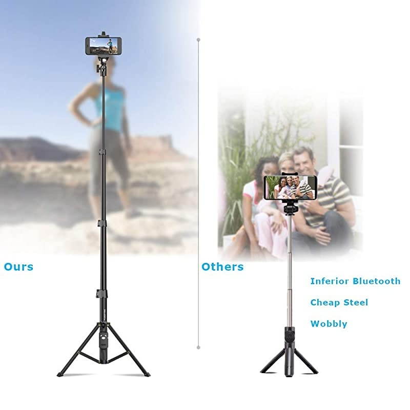 Selfie Stick amp Tripod  Integrated Portable AllInOne Professional Heavy Duty Aluminum Lightweight Bluetooth Remote For Apple amp Android Devices Non Skid Tripod Feet Extends To 51quot Black