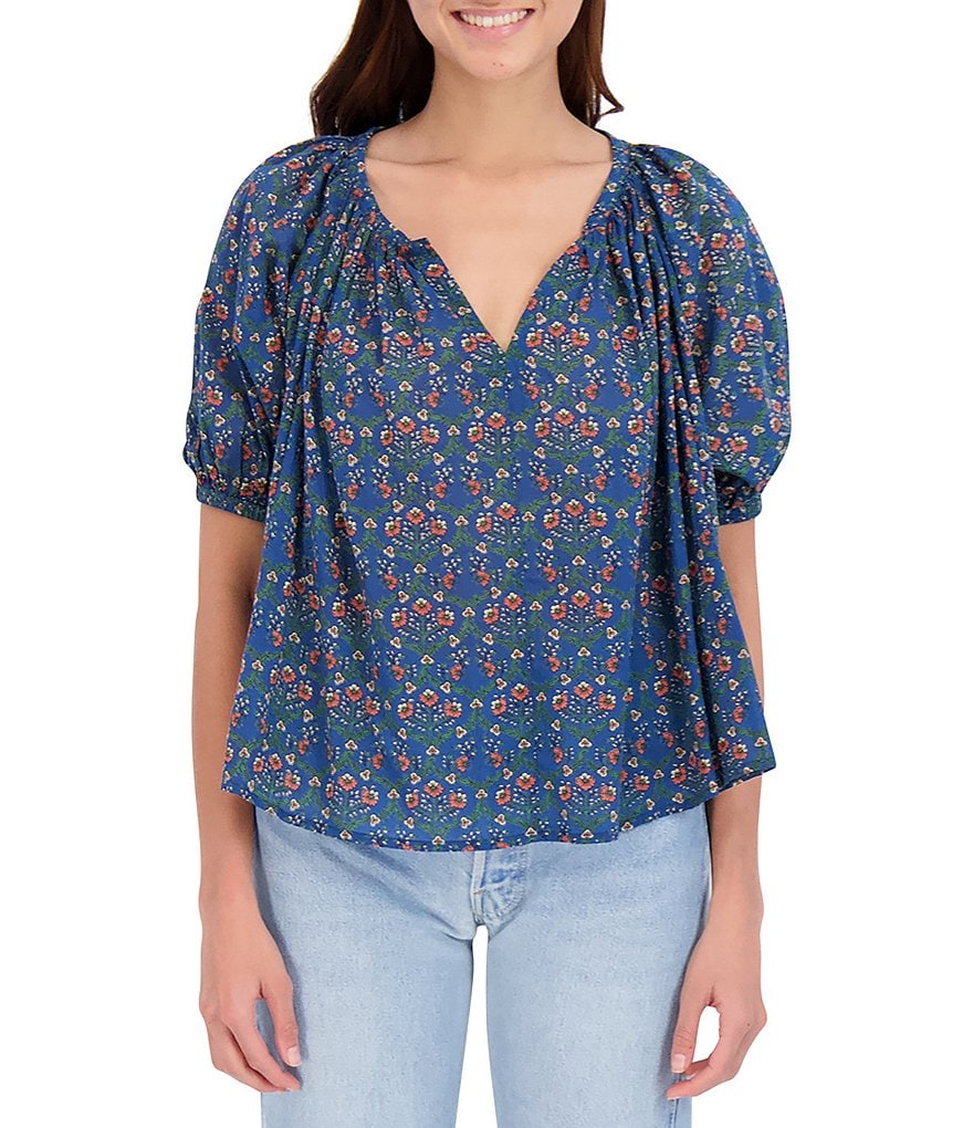 Roller Rabbit Hampton Alianna Puff Sleeve Floral Print Cotton Box Top