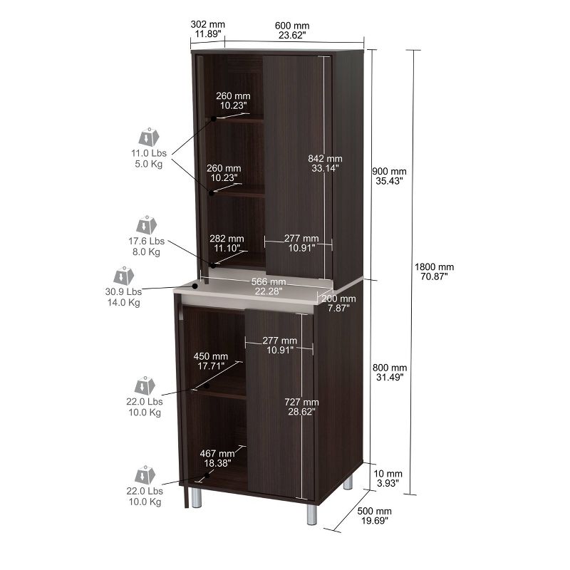 4 Door Breakroom Cabinet Espresso/Amber Gray - Inval