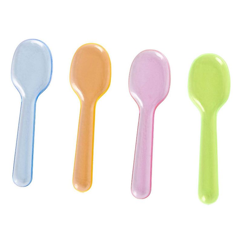 Blue Panda 500-Count Disposable Ice Cream Spoon Mini Plastic Dessert Spoons for Gelato Taster Samplers 4 Neon Colors Party Supplies 3.25 inches each