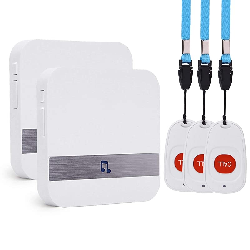 Wireless Caregiver Pager,  Smart SOS Call Button for Elderly Patient Personal Care in Home Alert System, 500+ Feet Range (3 Call Buttons + 2 Receivers)