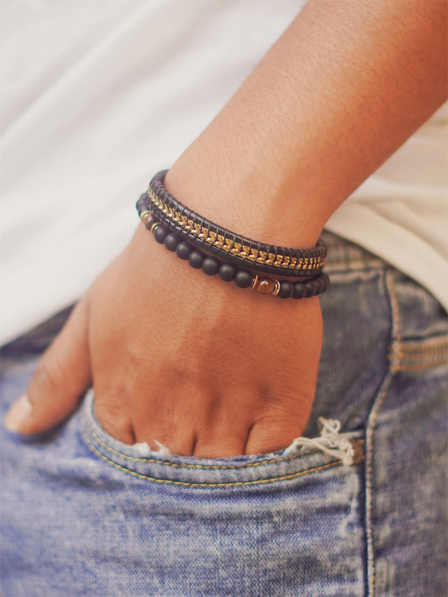 The Bro Code Multipack Elasticated Semi Precious Beaded Bracelet For Men - Set of 2