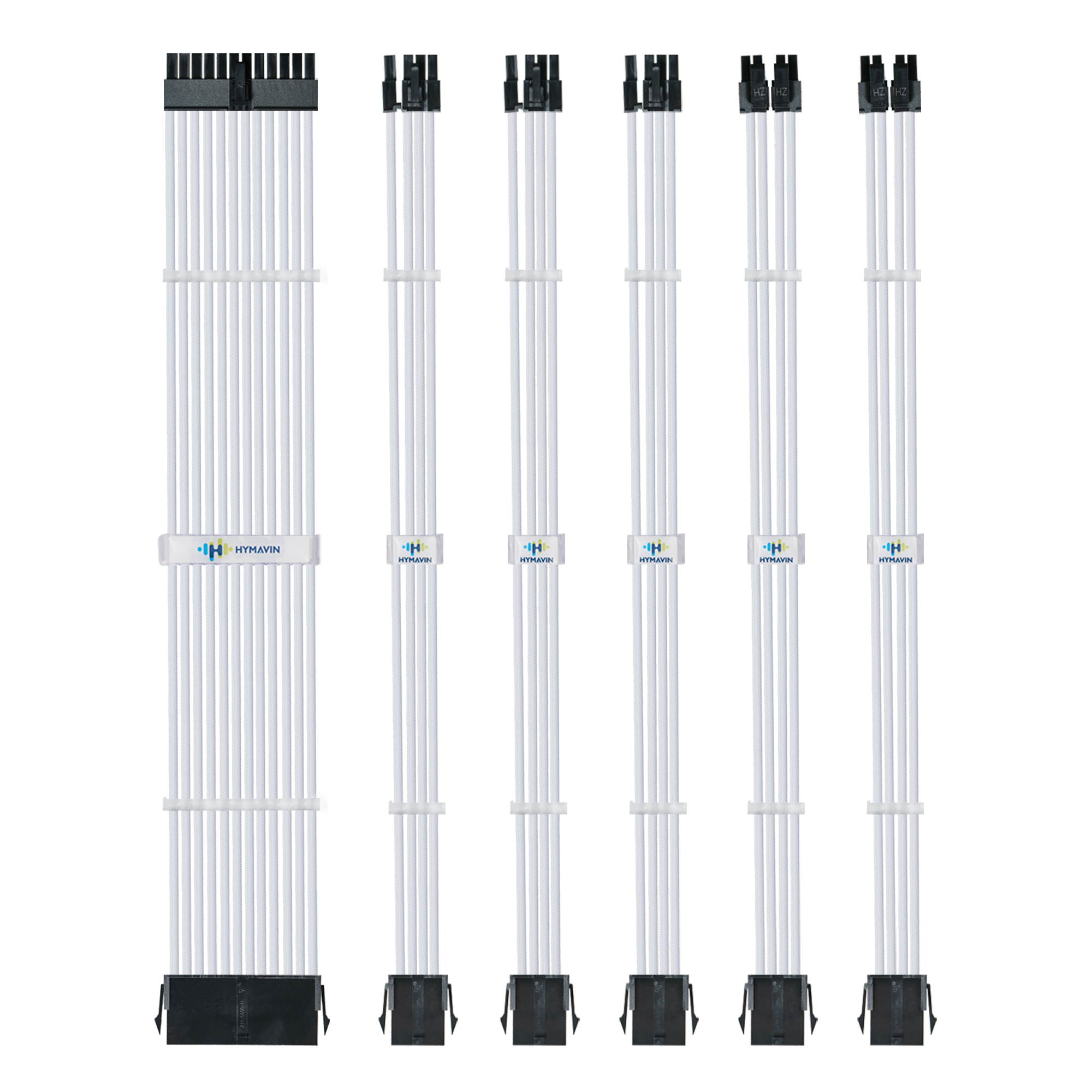 PSU Extension cable,HYMAVIN PSU Sleeved Cable, 16AWG Braided ATX EPS PCI-E Extension Cable Kit with Combs for CPU GPU Power Supply Unit 30CM,3*(6 + 2) pin, 2*(4 + 4) pin, 24 pin ATX extension,Black