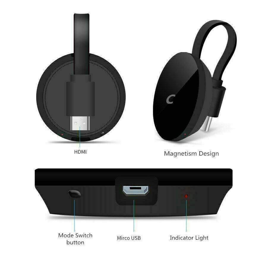 WiFi Display Dongle HDMI 1080P Receiver Wireless Screen Mirroring Adapter for TV from Phone to Big Screen Support Miracast Airplay DLNA for Android/Mac/iOS/Windows