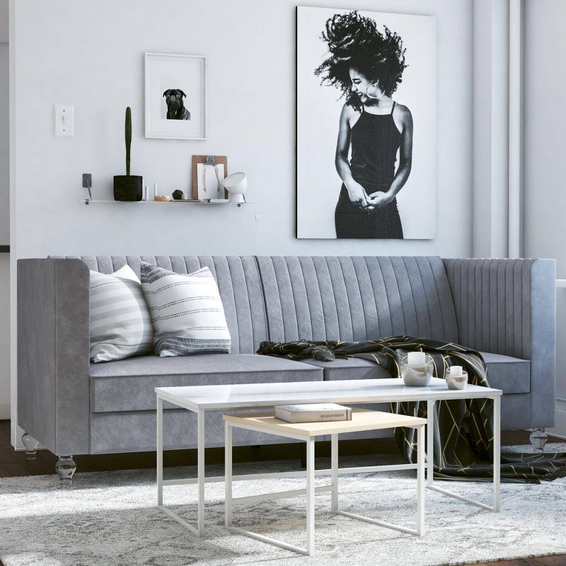 Arabelle Futon with Acrylic Leg Light Gray Velvet - CosmoLiving by Cosmopolitan