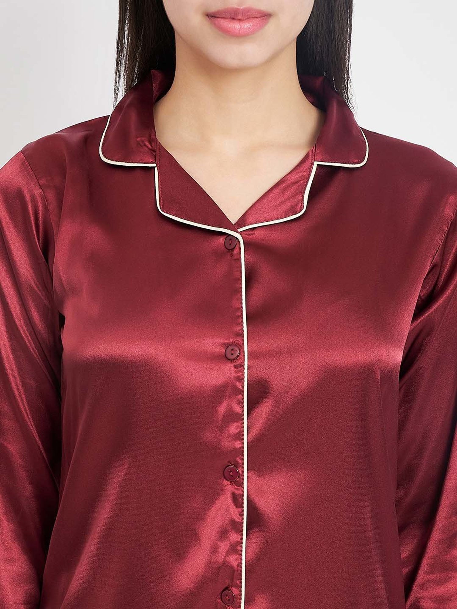 KOI SLEEPWEAR Maroon Shirt With Pyjamas