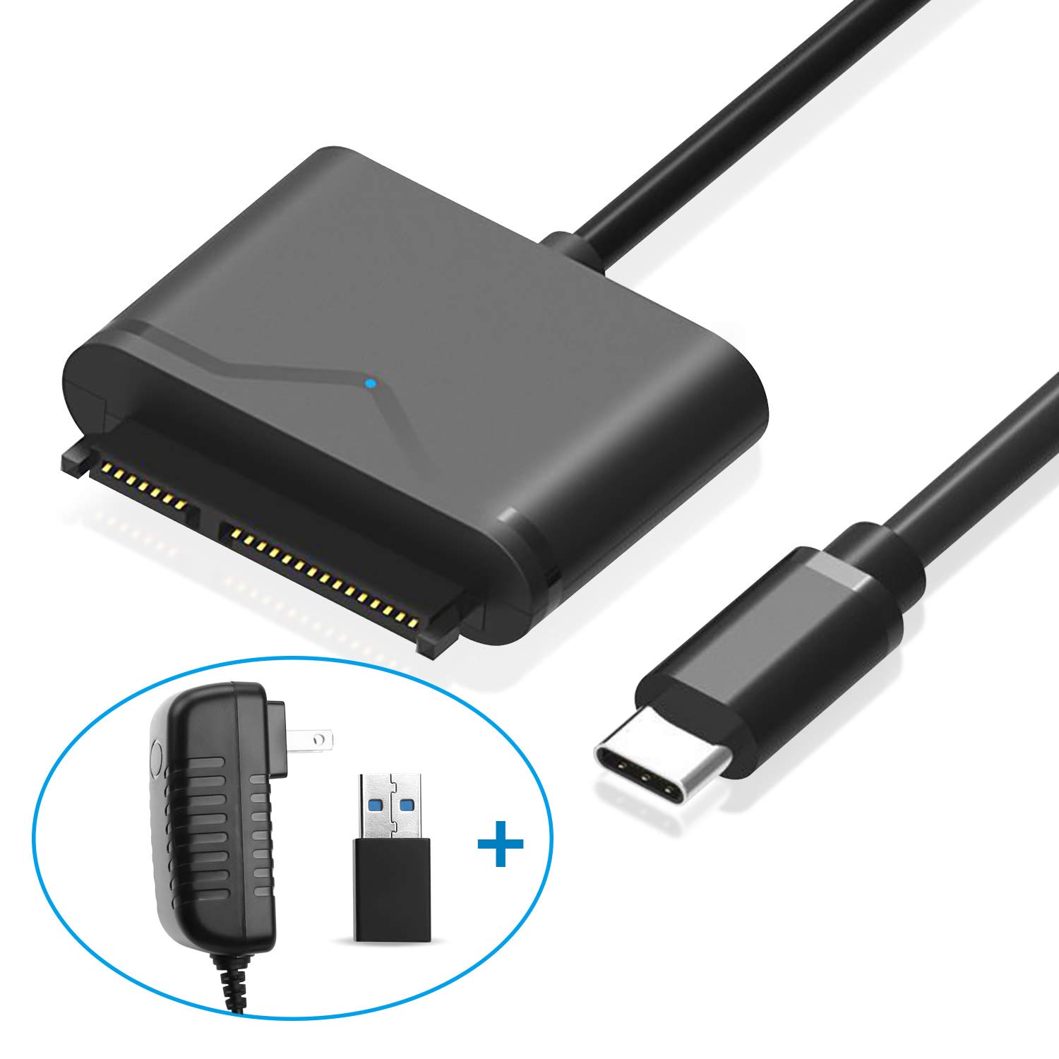 Jansicotek Type-C/USB 3.0 to SATA Converter Adapter for 2.5/3.5 inch Hard Drive Disk SSD HDD, 12V/2A Power Adapter and USB 3.0 Adapter included (FXHU.00111FX01002)