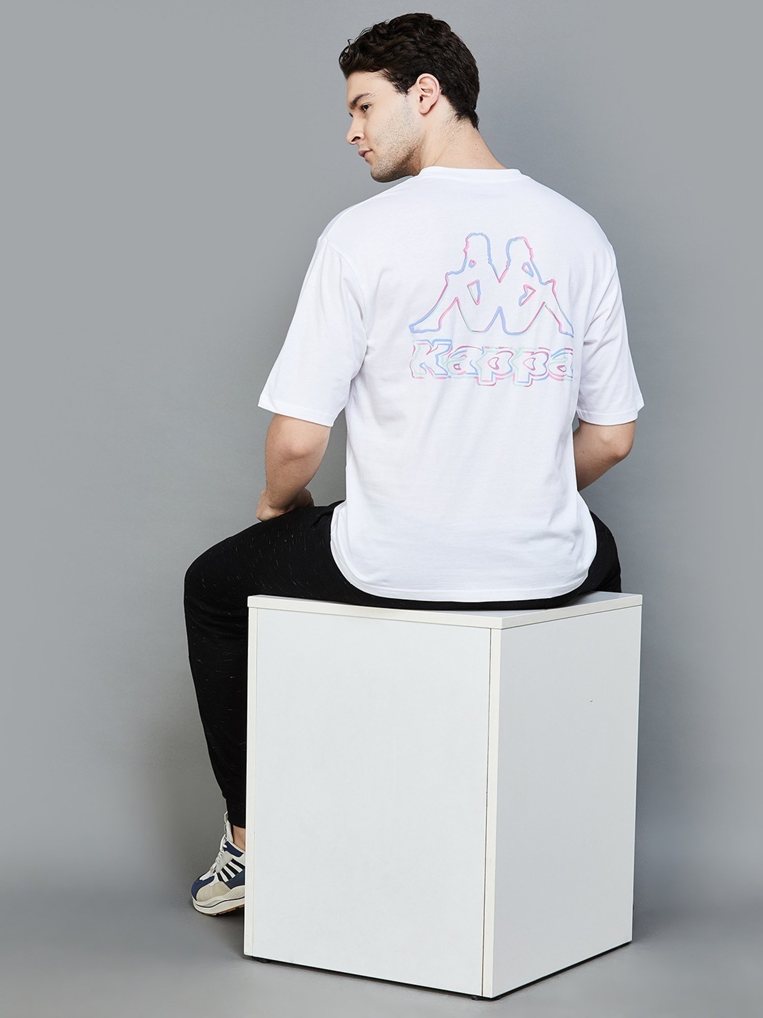 KAPPA White Cotton Regular Fit Printed T-Shirt