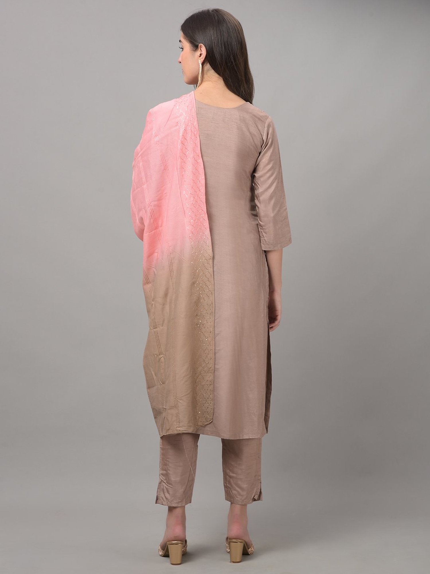 Dollar Missy Beige Embellished Kurta With Pants & Dupatta