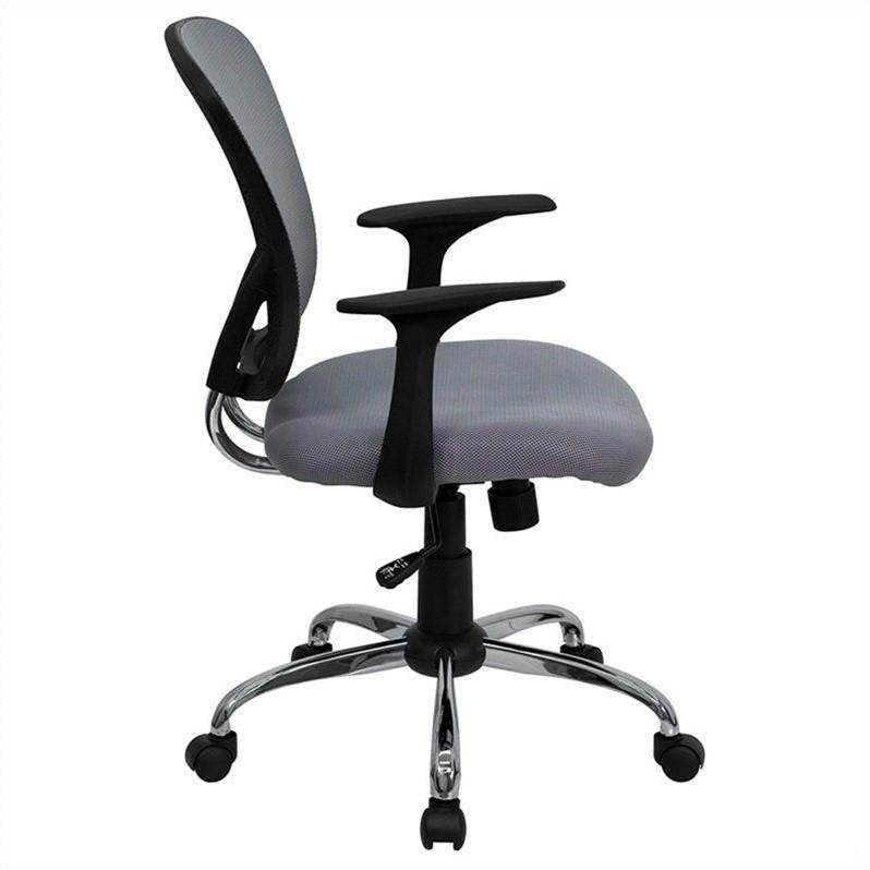 Mid-Back Gray Mesh Swivel Task Chair with Chrome Base and Arms