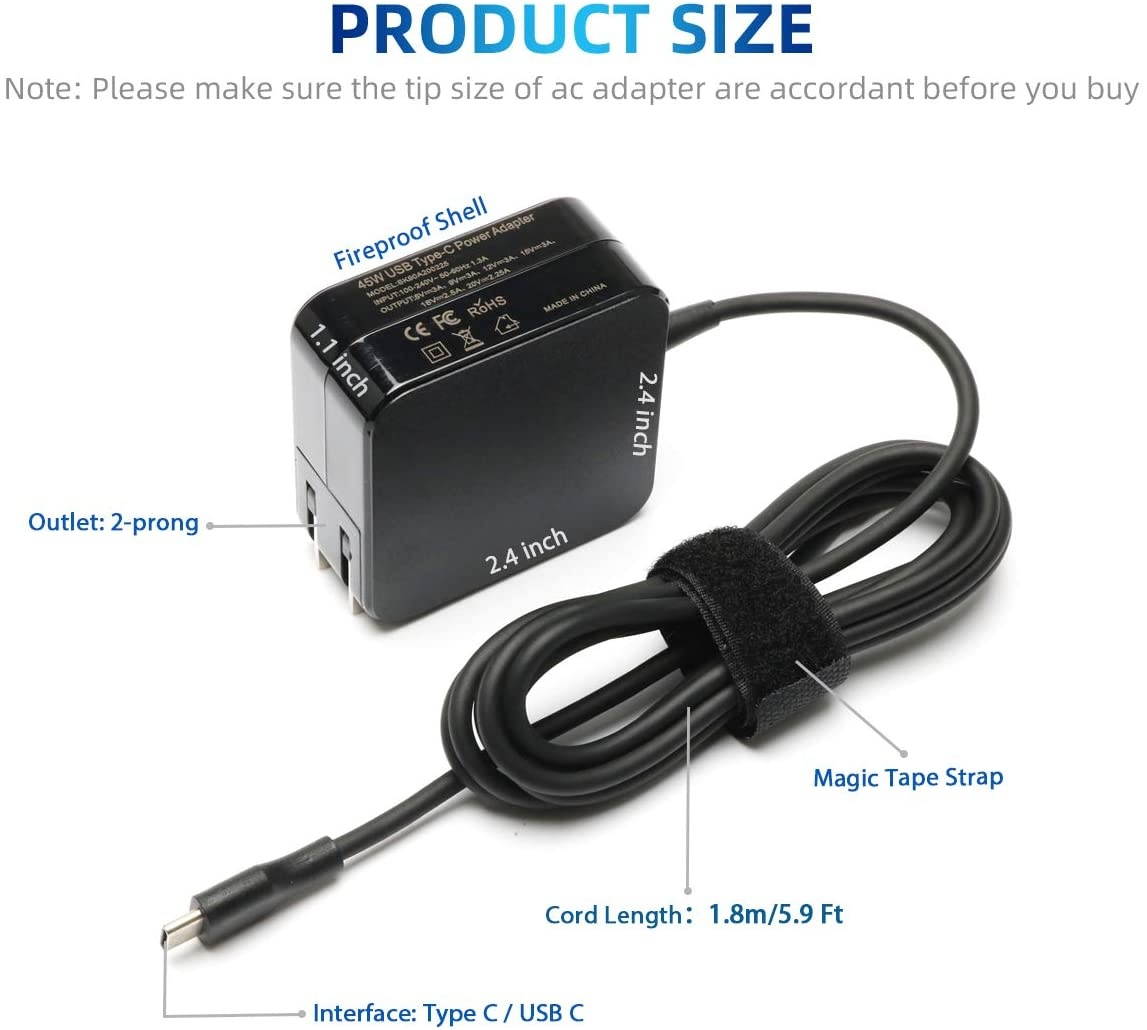 45W Type C Quick Charger for Asus Chromebook C302CA C302C C302 C101PA C101P C101 C213SA C213S C213 C523NA C523N C523 C214MA C214M C223NA C223N C423NA C204MA Flip Laptop Power Supply Adapter Cord