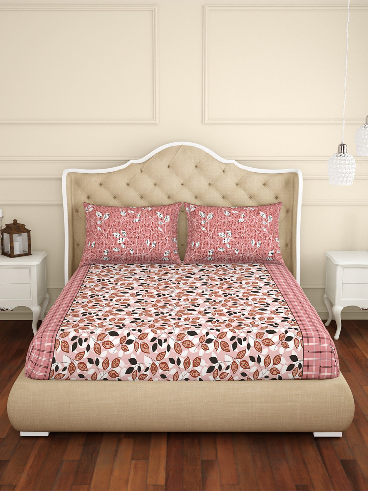 Spaces Pink 144 TC Cotton Double Bed Sheet with Pillow Cover