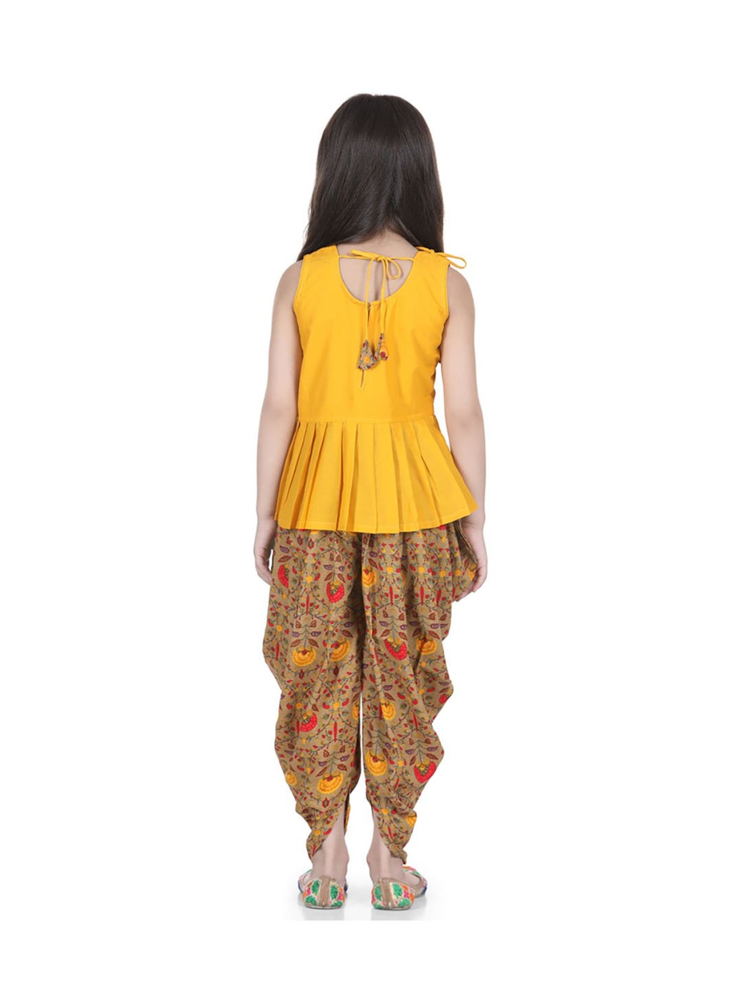 BownBee Kids Brown & Yellow Printed Kaftan with Dhoti
