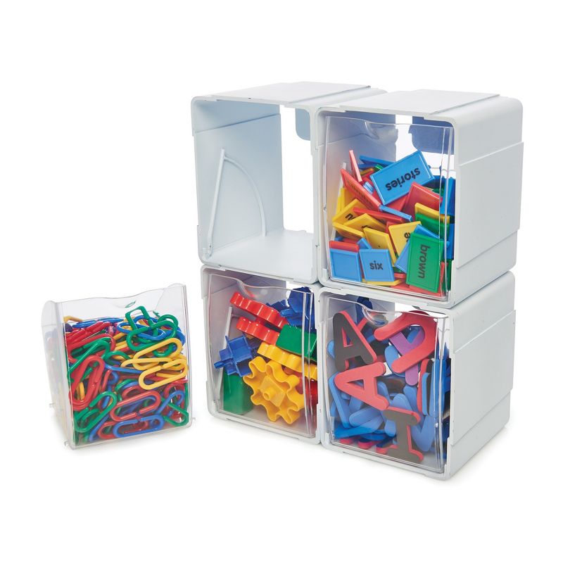 deflecto Next Gen Interlocking Tilt Bin, 4 3/4 x 5 1/4 x 5 5/8, White/Clear