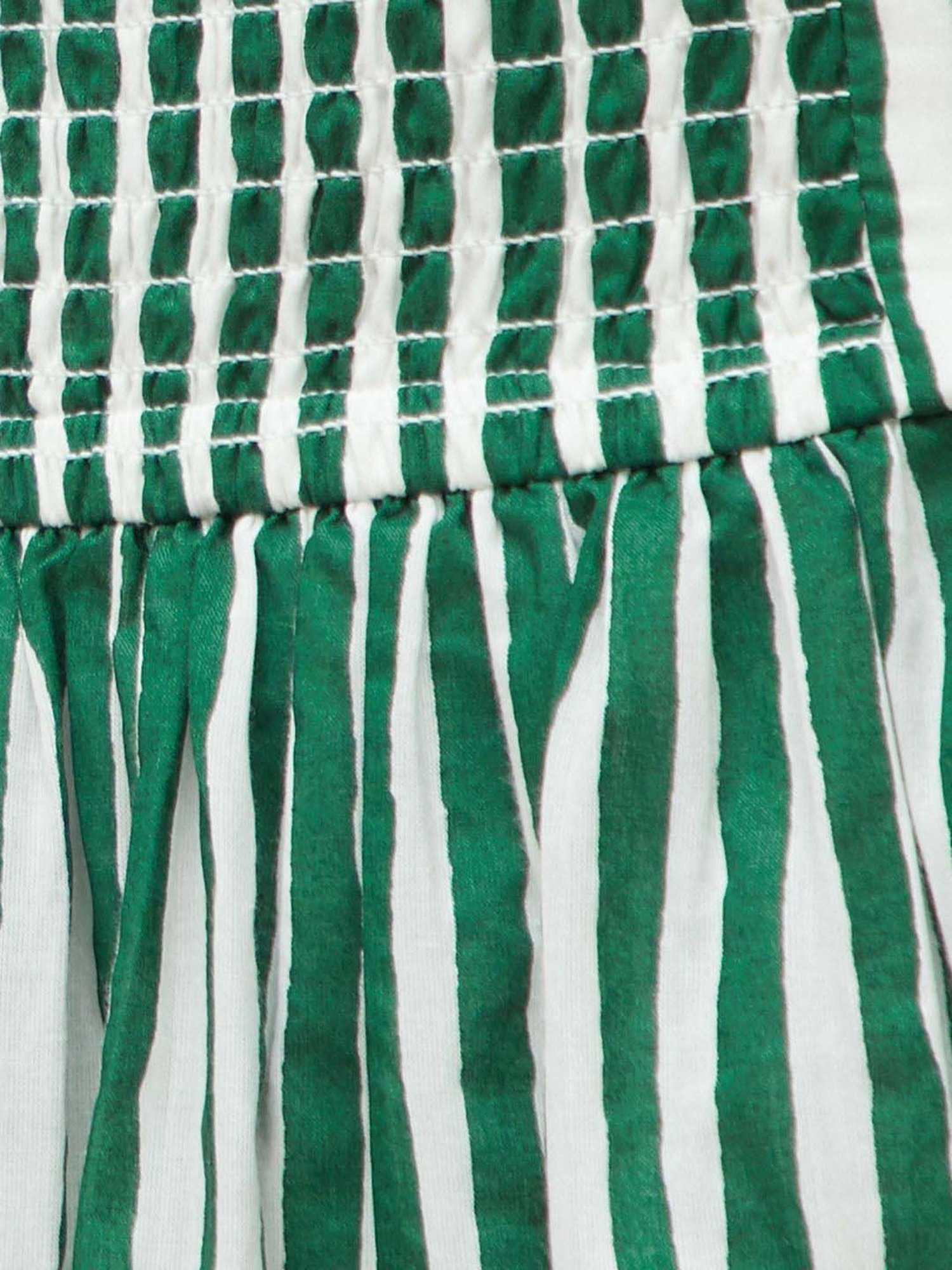 Colour Me by Melange Green & White Cotton Striped A-Line Dress