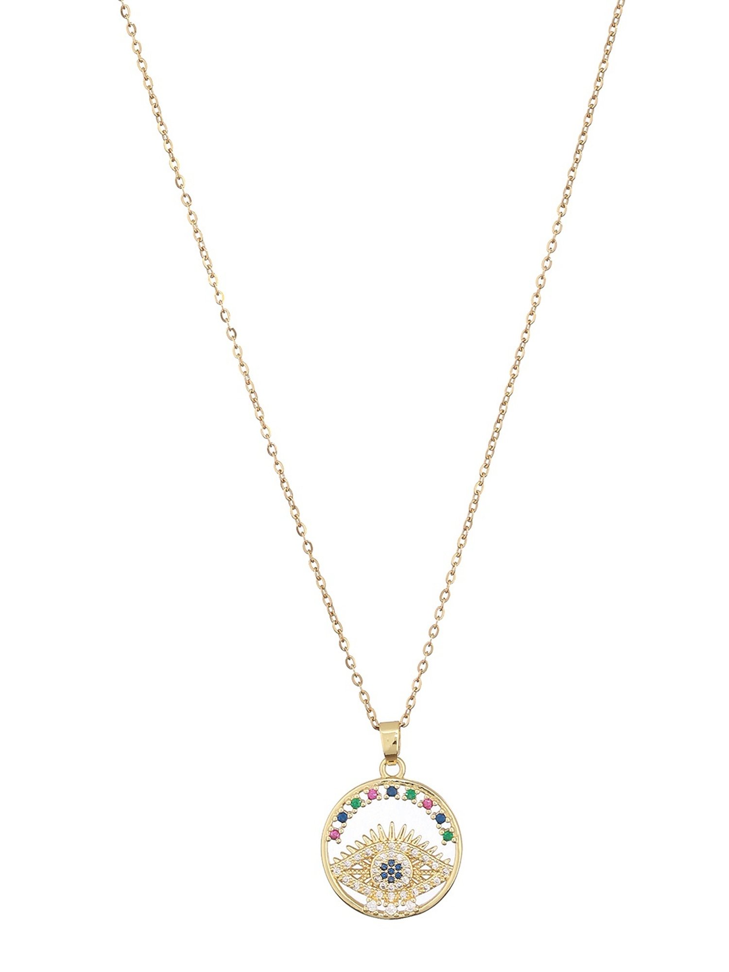 Aatmana Gold-Plated Evil Eye CZ-Studded Pendant with Chain
