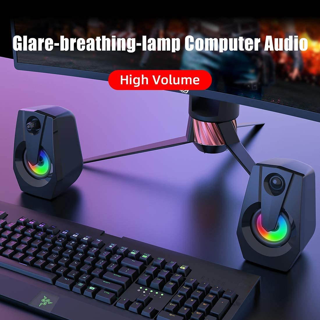 UKCOCO Computer Speakers, Stereo 2.0 USB Multimedia Speaker with Led/Volume Control Powered by USB,Gaming Speakers for PC Laptop Desktop Loudspeaker