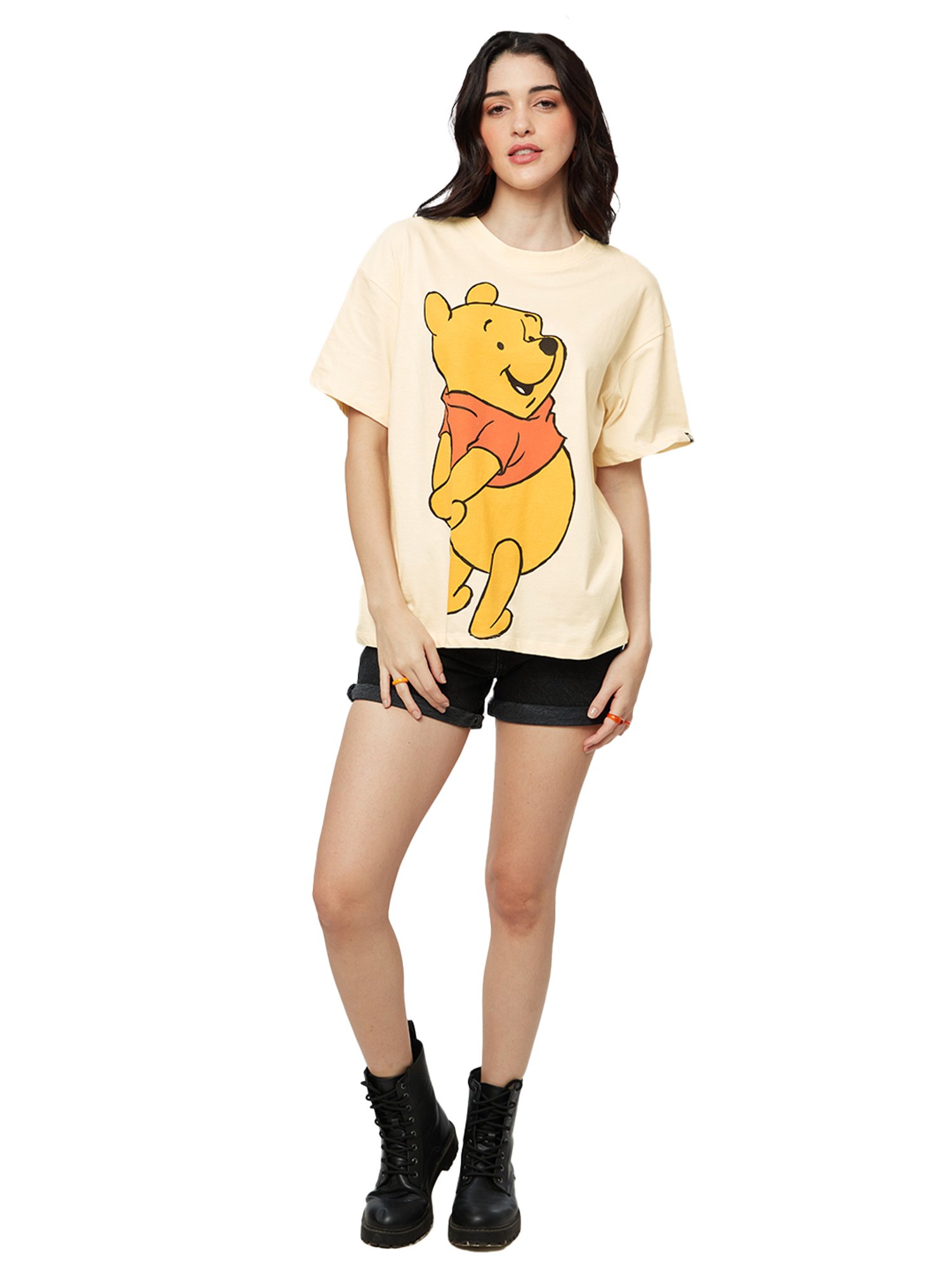 The Souled Store Yellow Disney: Winnie The Pooh Printed Oversized T-Shirt