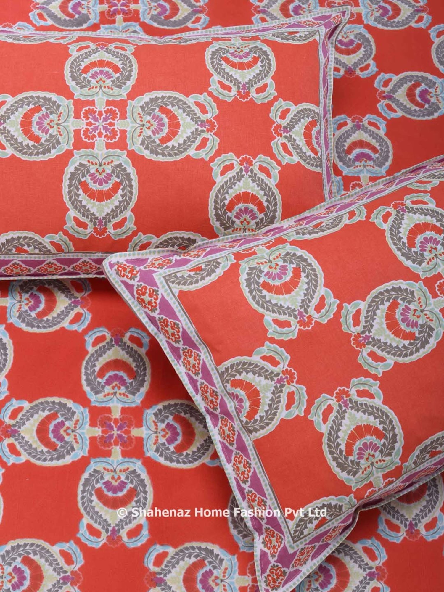 Shahenaz Orange 120 TC Cotton Azia Double Bedsheet with 2 Pillow Covers