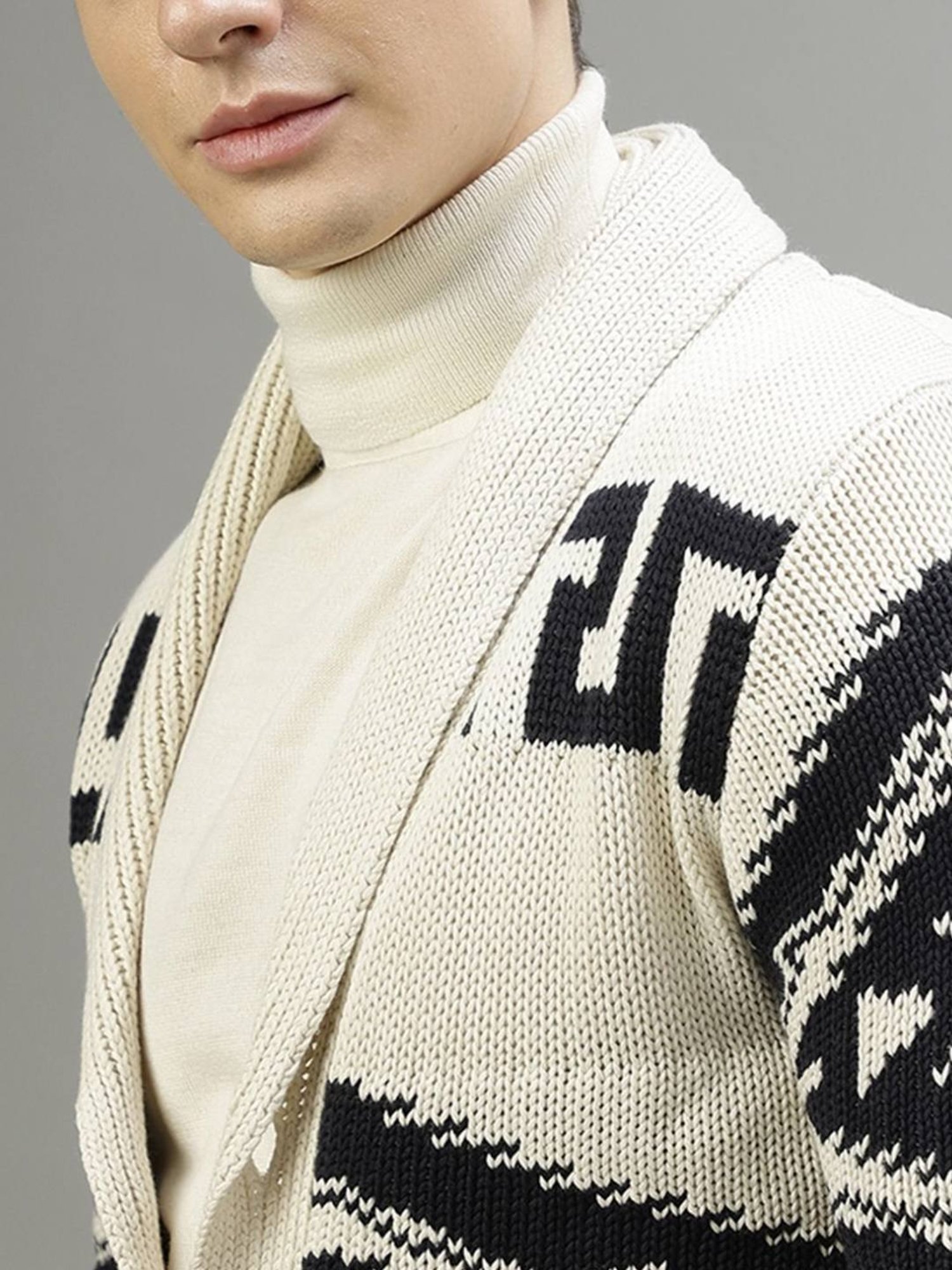 Lindbergh Beige Cotton Regular Fit Self Pattern Sweaters